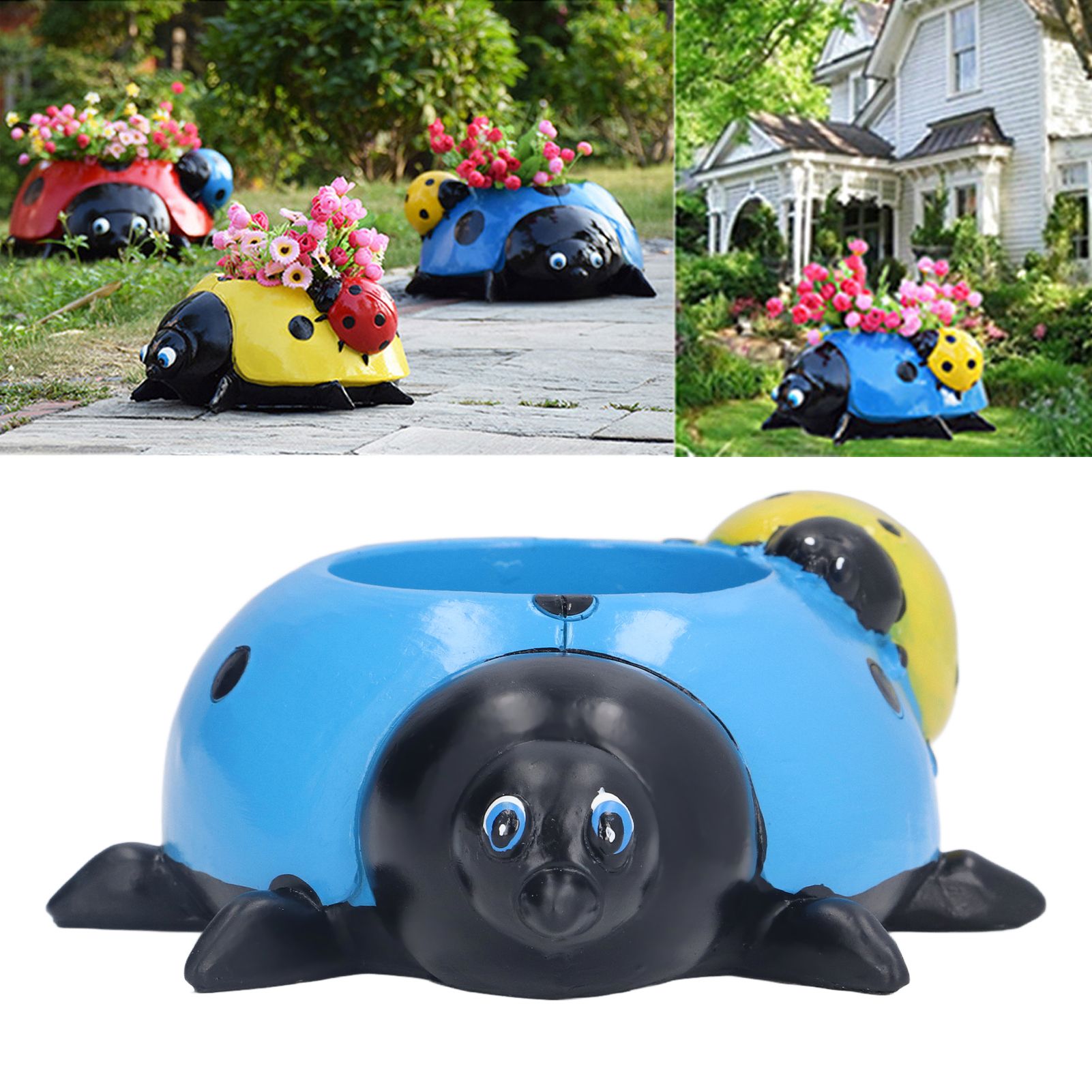 Ladybugs Flower Pot Simulation Cute Resin Animal Succulent Plant Container for view 11