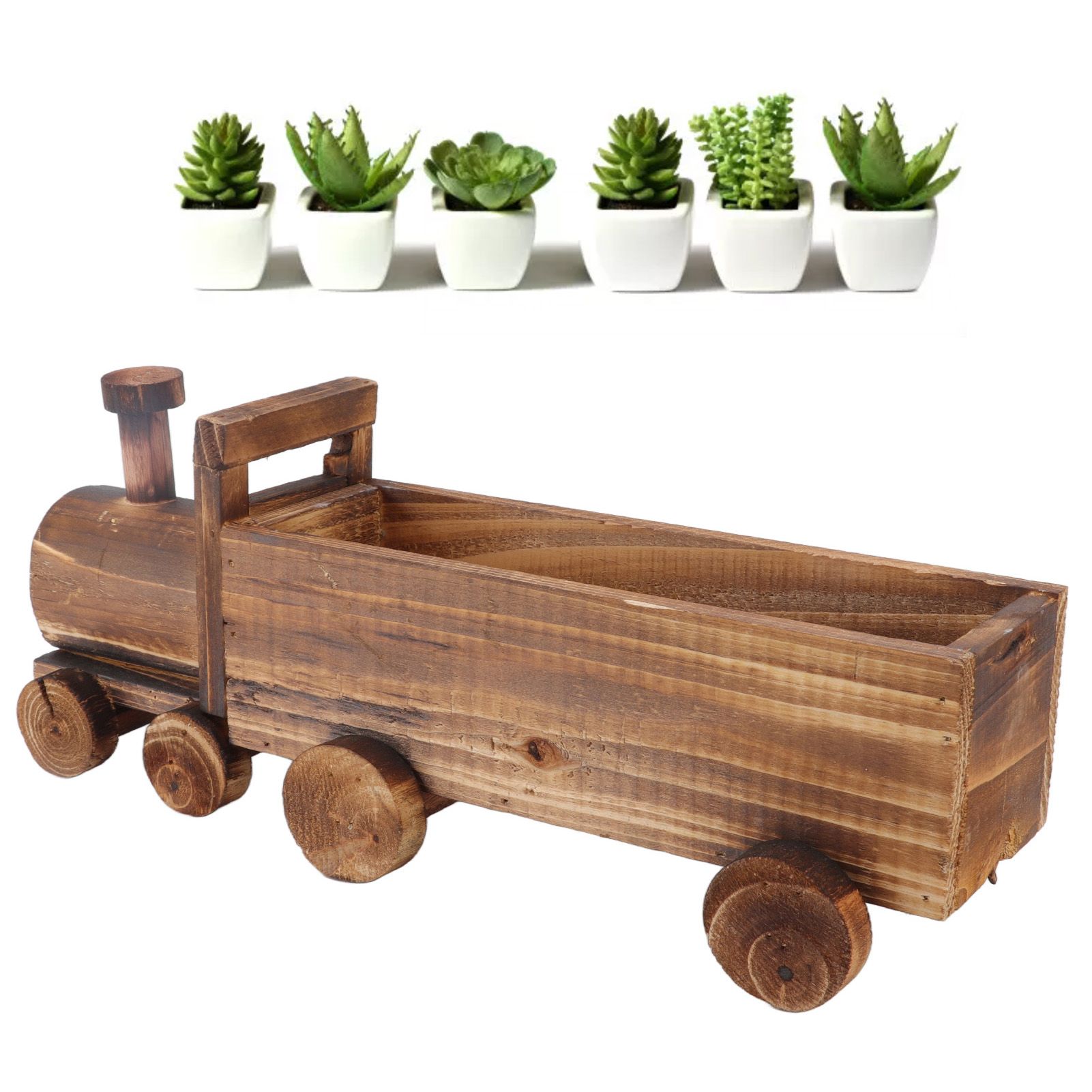 Wooden Flower Pot Cartoon Train Shape Good Ventilation Succulent Flower Pot view 11
