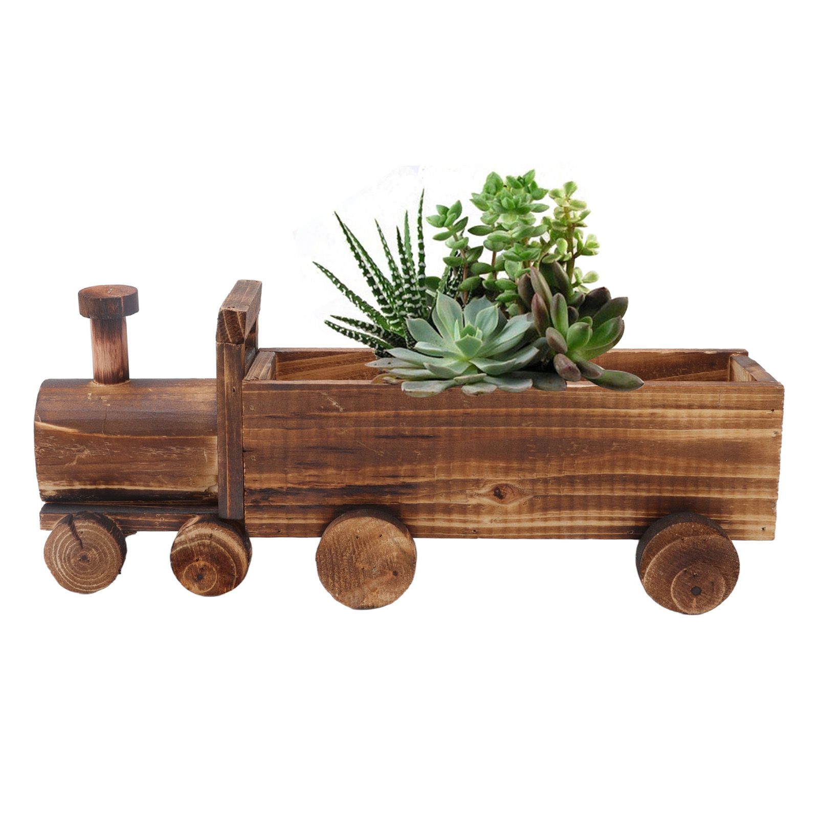 Wooden Flower Pot Cartoon Train Shape Good Ventilation Succulent Flower Pot view 12