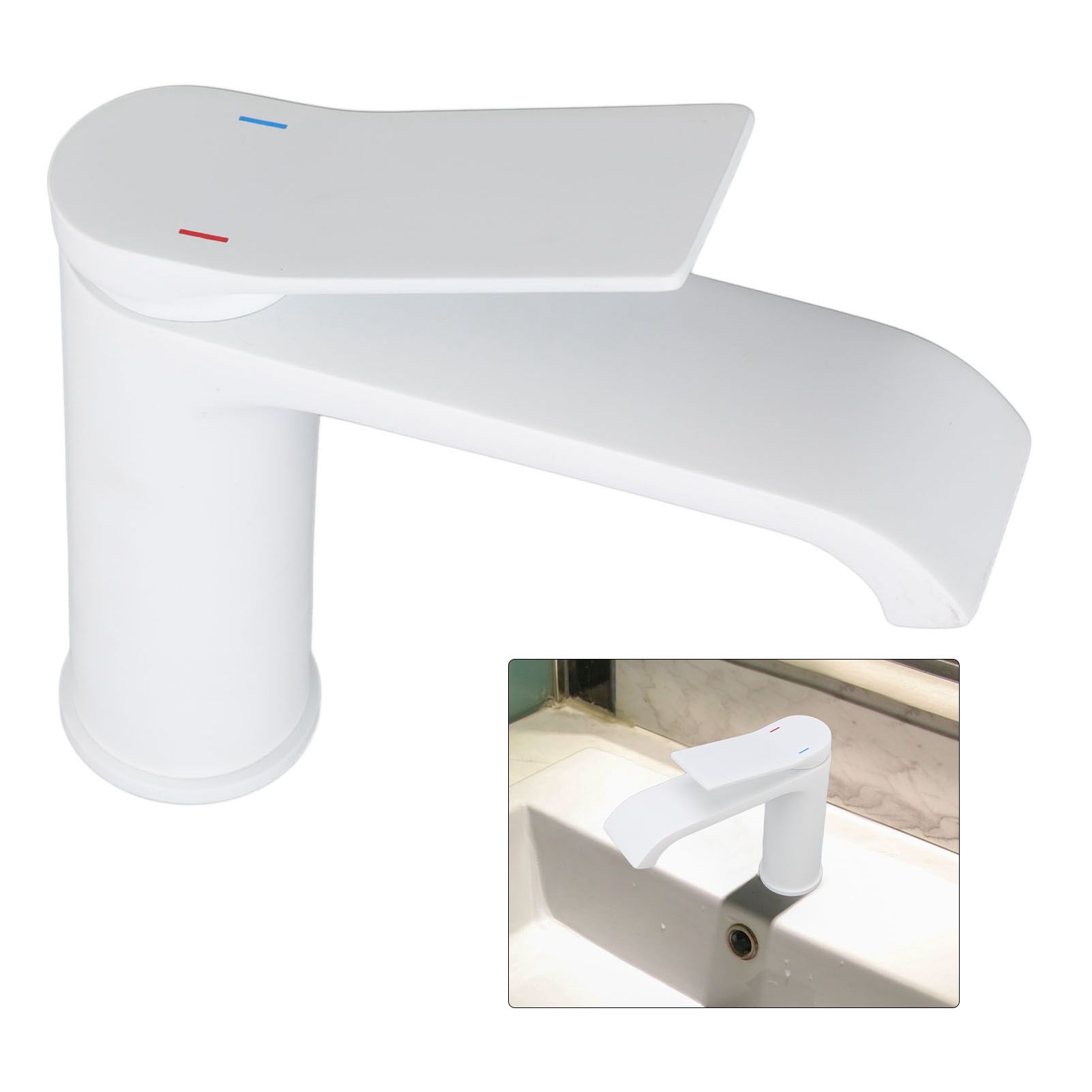 Sink Faucet G1/2 Thread Hot Cold Water Tap White Leaking Resistant Corrosion view 11
