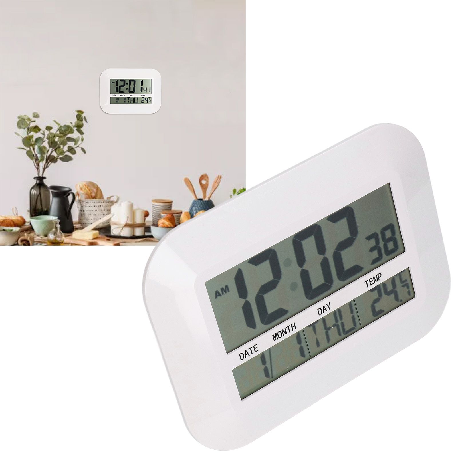 Electronic Alarm Clock Real Time Temperature Monitoring Ingenious Setting Desk view 11