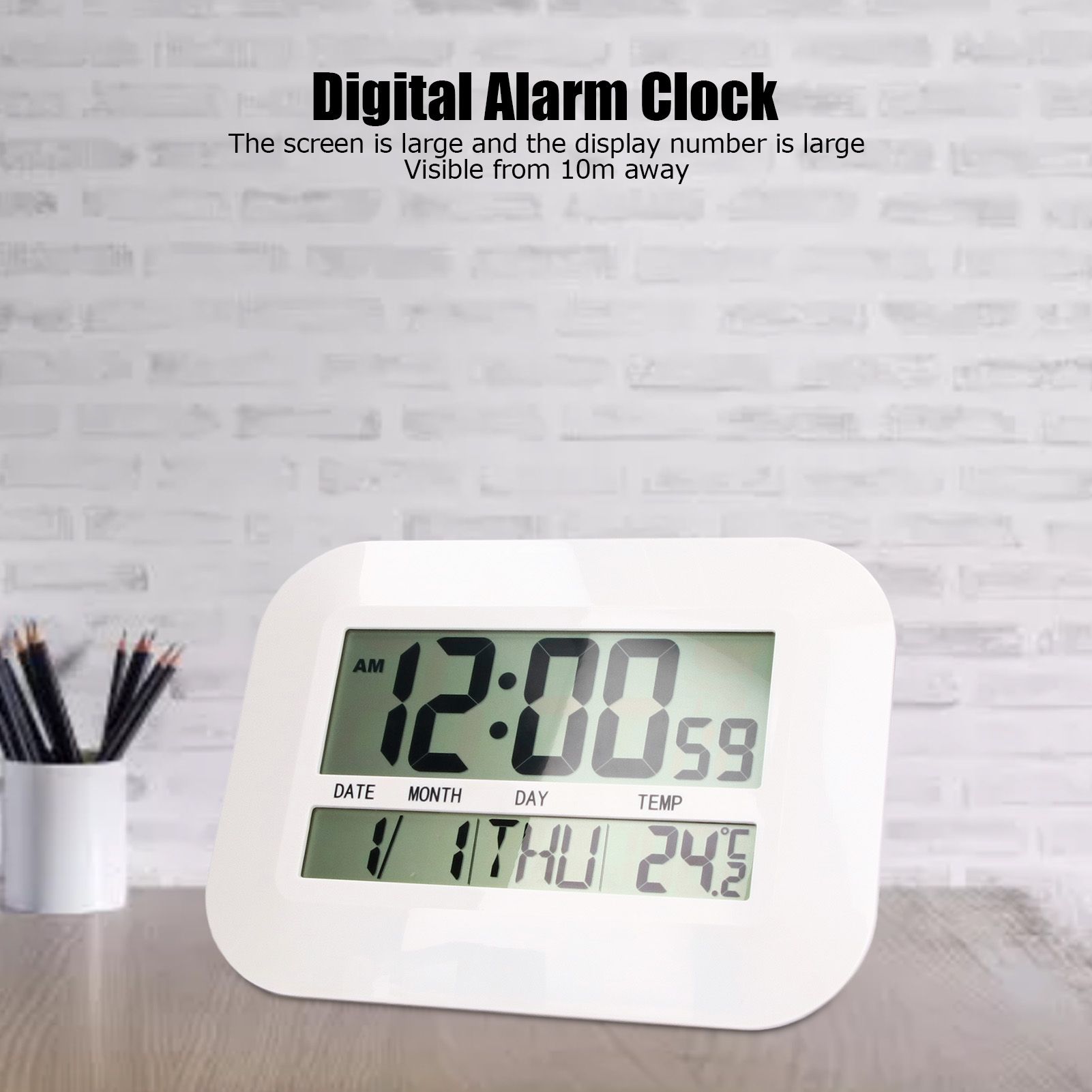 Electronic Alarm Clock Real Time Temperature Monitoring Ingenious Setting Desk view 14