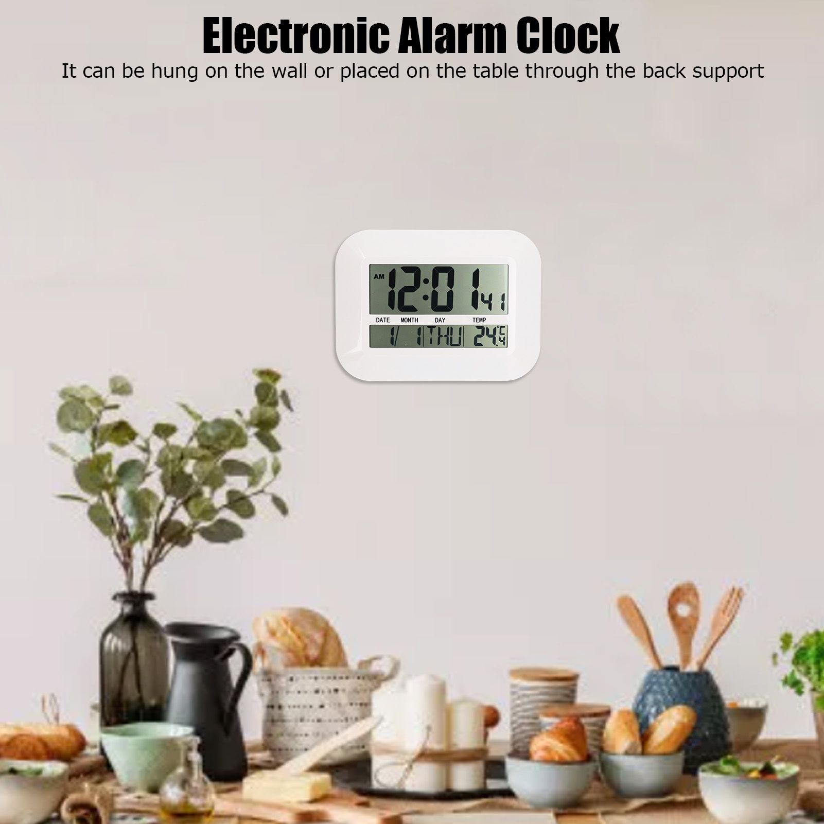Electronic Alarm Clock Real Time Temperature Monitoring Ingenious Setting Desk view 15