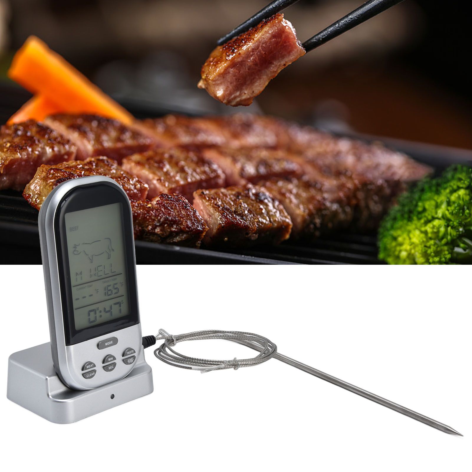 Wireless Thermometer Timer Overtime Alarm Function Practical Temperature Meter view 12