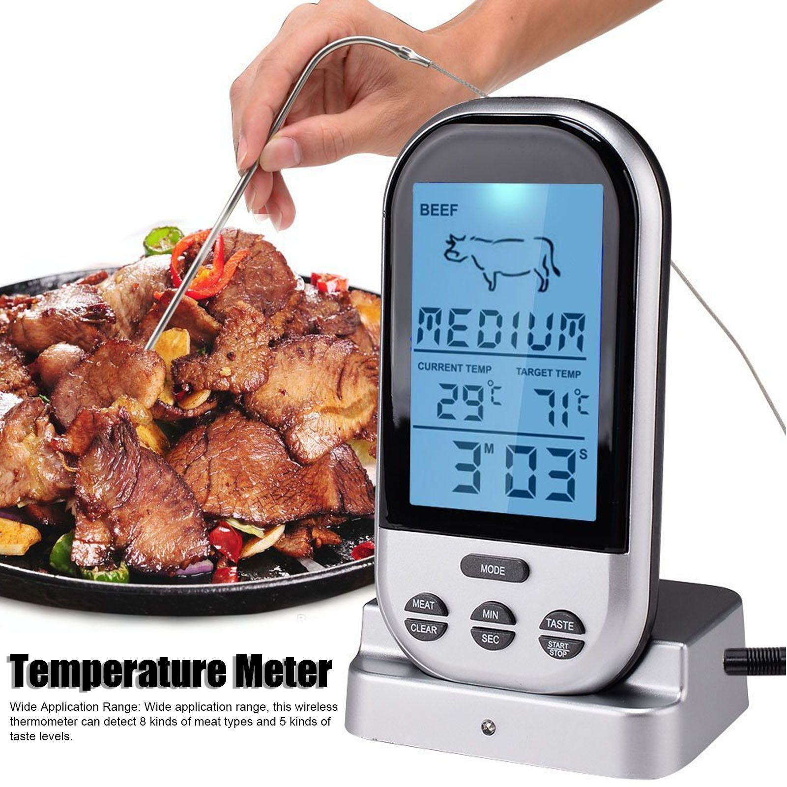 Wireless Thermometer Timer Overtime Alarm Function Practical Temperature Meter view 14