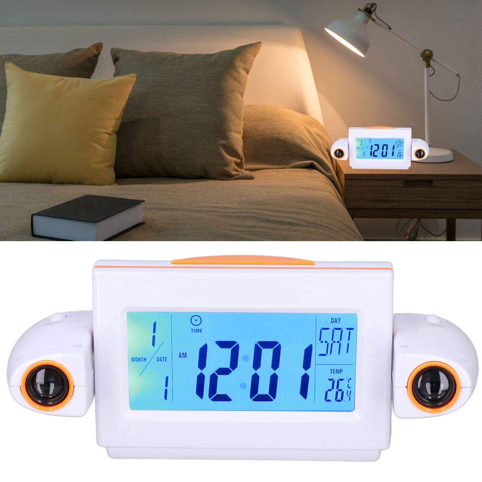 Projection Alarm Clock Glareless LED Night Light Voice Control Induction view 11