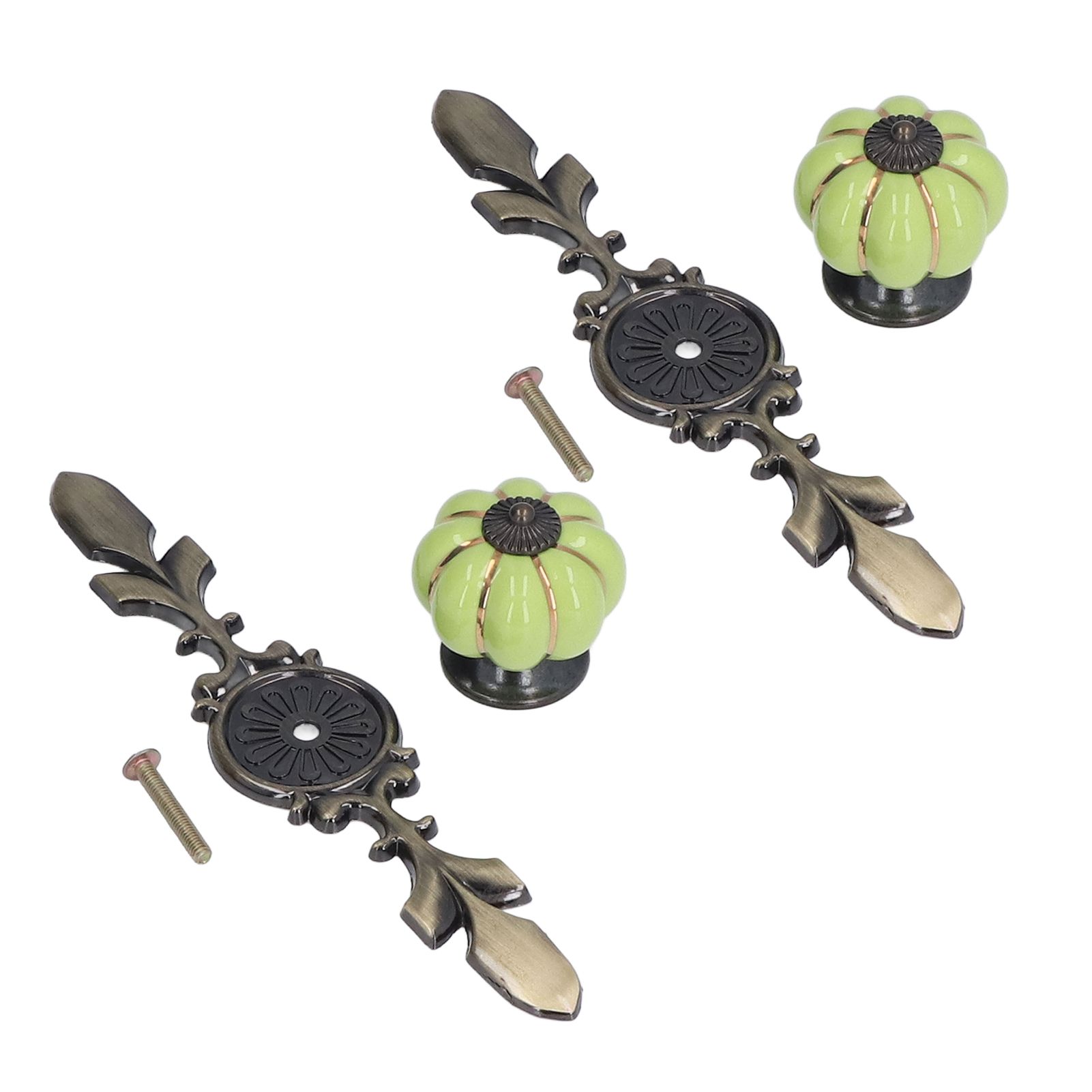 2pcs/set Hand Painted Pumpkin Drawer Knobs Chinese Pastoral Style Ceramic view 3