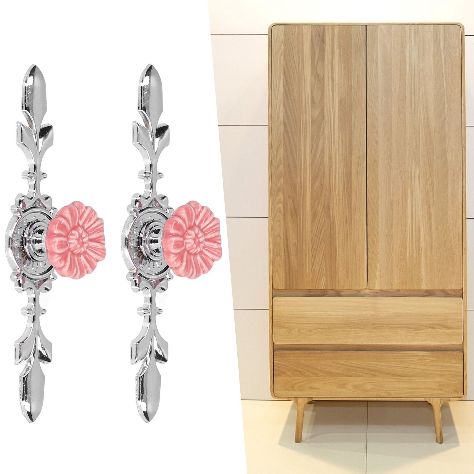 2 Set Drawer Knobs Pull Handles Ceramics Cabinet Decorative Knobs with Plate view 11