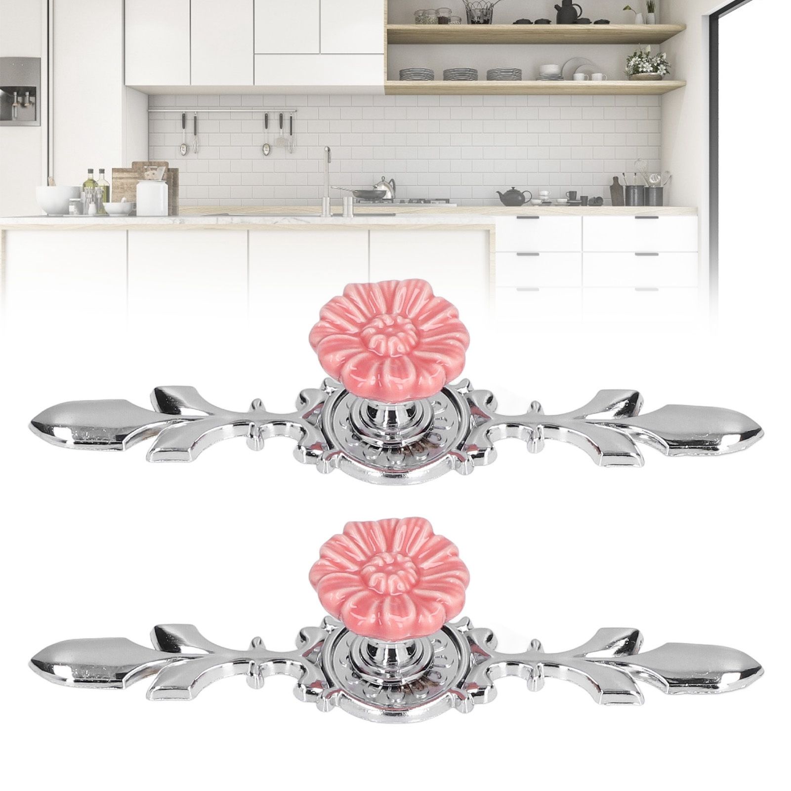 2 Set Drawer Knobs Pull Handles Ceramics Cabinet Decorative Knobs with Plate view 12