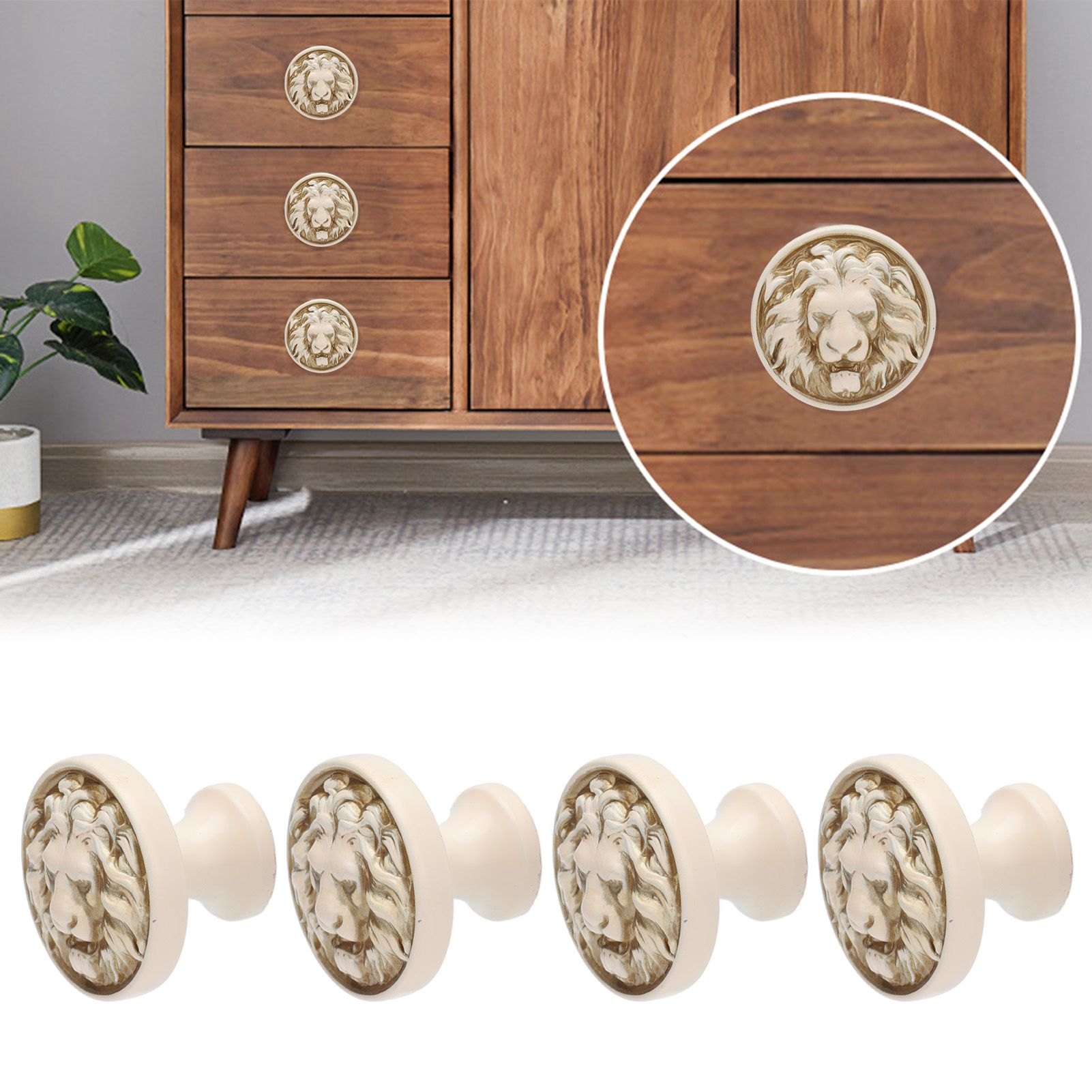 4Set Lion Head Zinc Alloy Cabinet Door Handle Modern Antique Cartoon Solid view 12