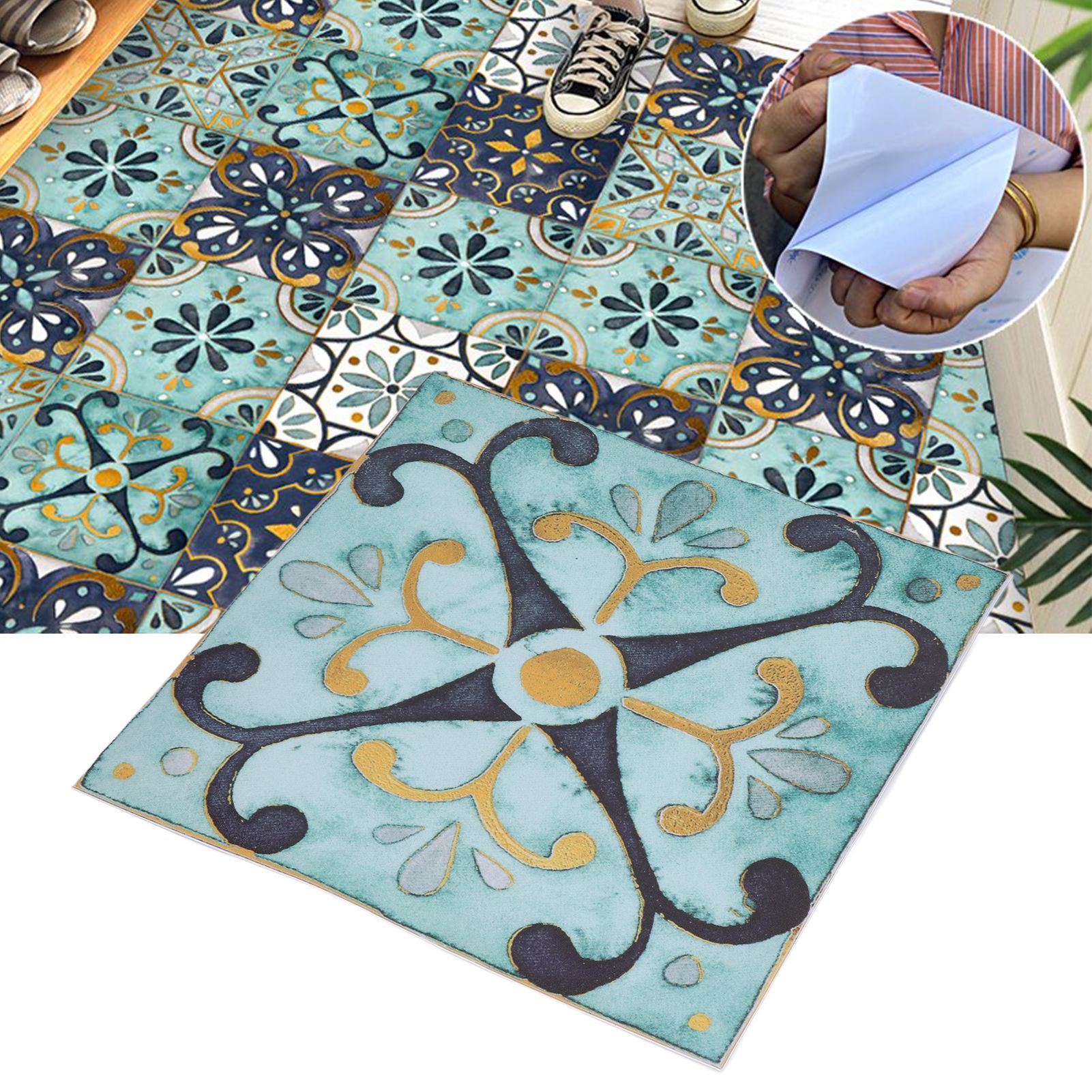 4Pcs/Set Antique Tile Stickers Retro Style Waterproof Self Adhesive Decals for view 12