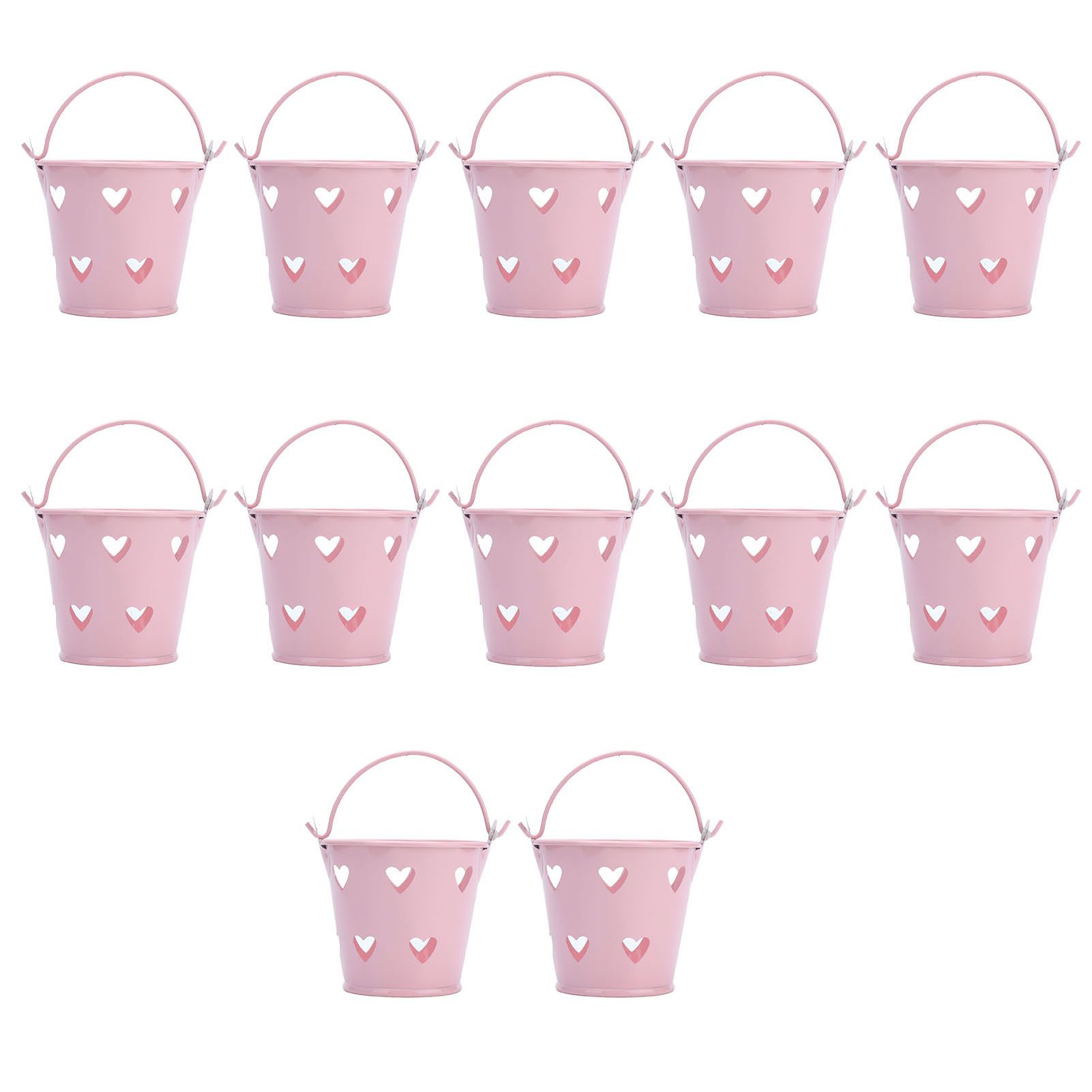 12pcs Mini Metal Bucket Hollow Heart Shaped Bucket with Handle for Candies view 3