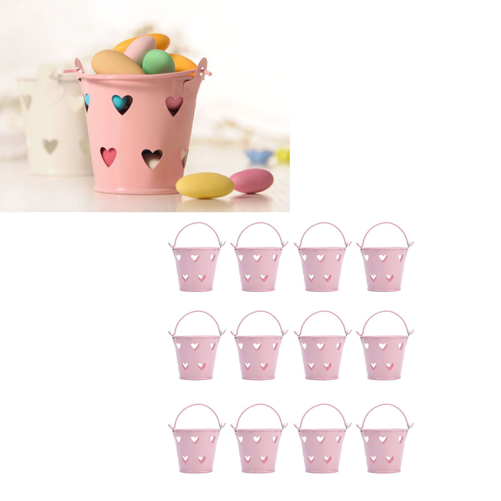12pcs Mini Metal Bucket Hollow Heart Shaped Bucket with Handle for Candies view 11