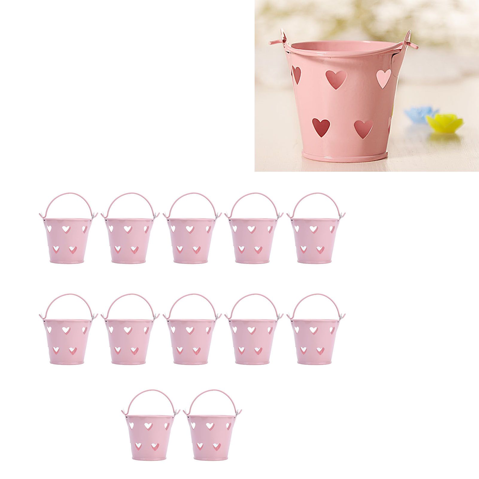 12pcs Mini Metal Bucket Hollow Heart Shaped Bucket with Handle for Candies view 12