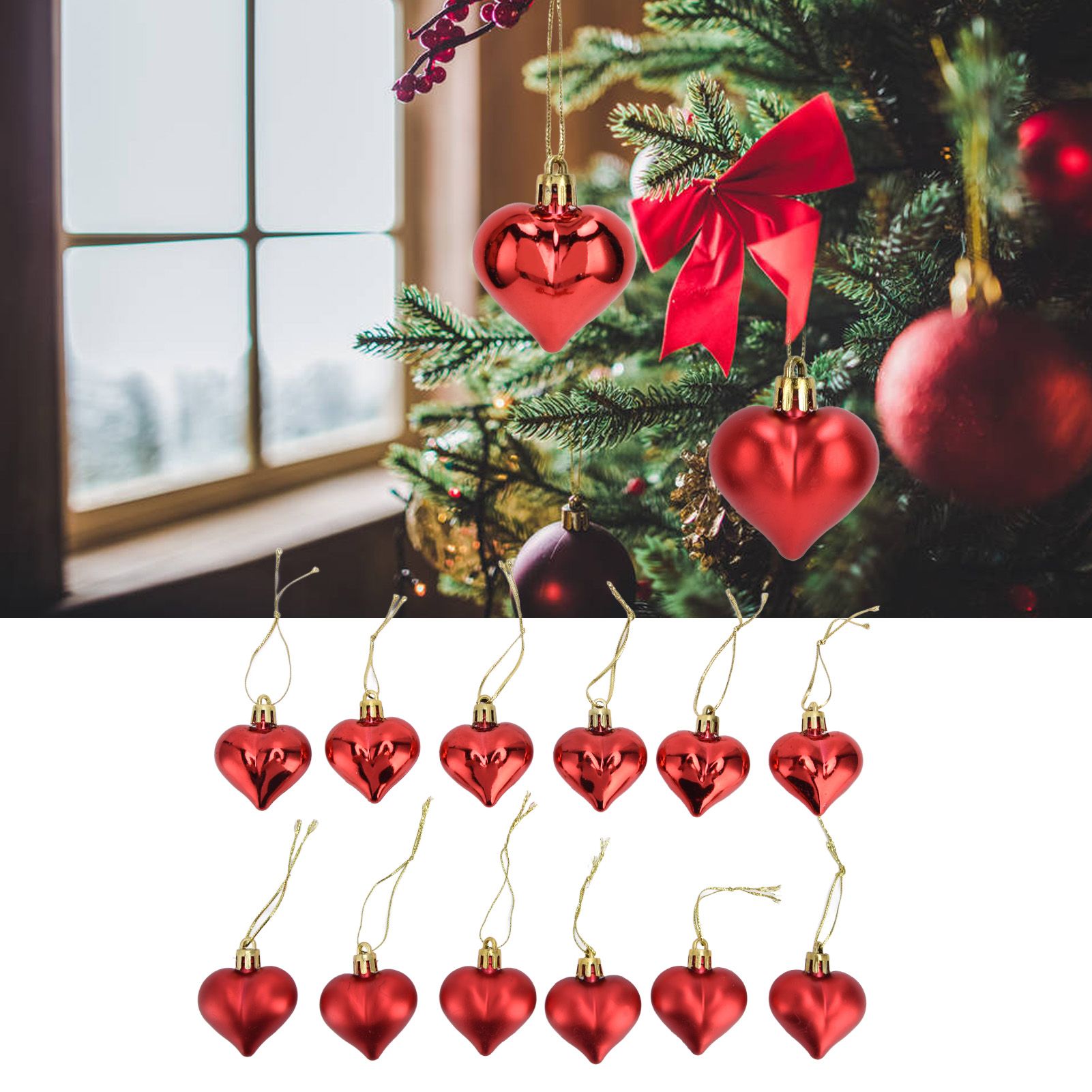 12pcs Christmas Ornament Heart Shape PVC Christmas Tree Hanging Decorations view 11