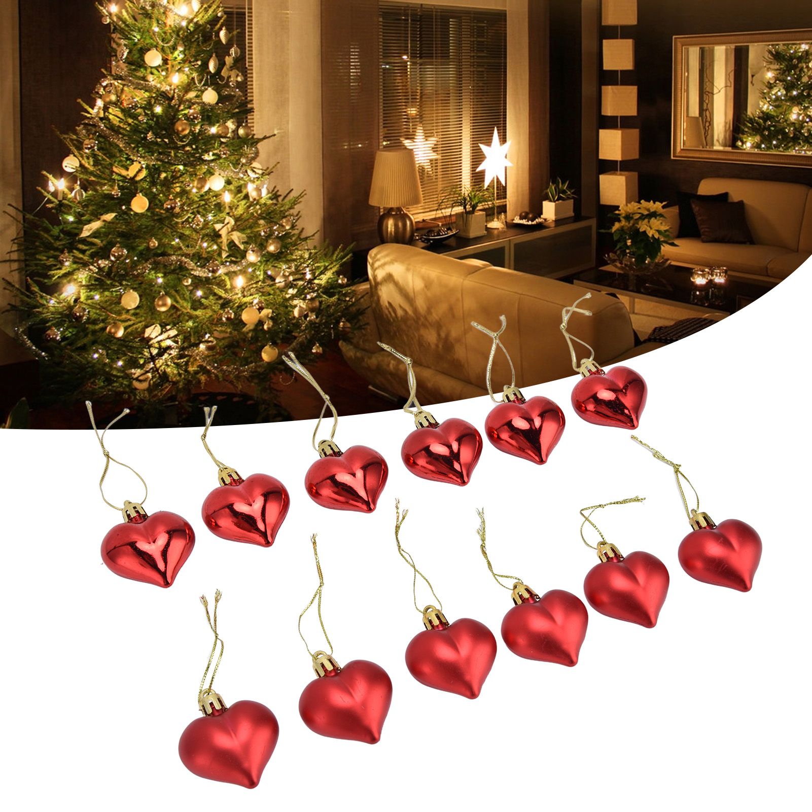 12pcs Christmas Ornament Heart Shape PVC Christmas Tree Hanging Decorations view 12
