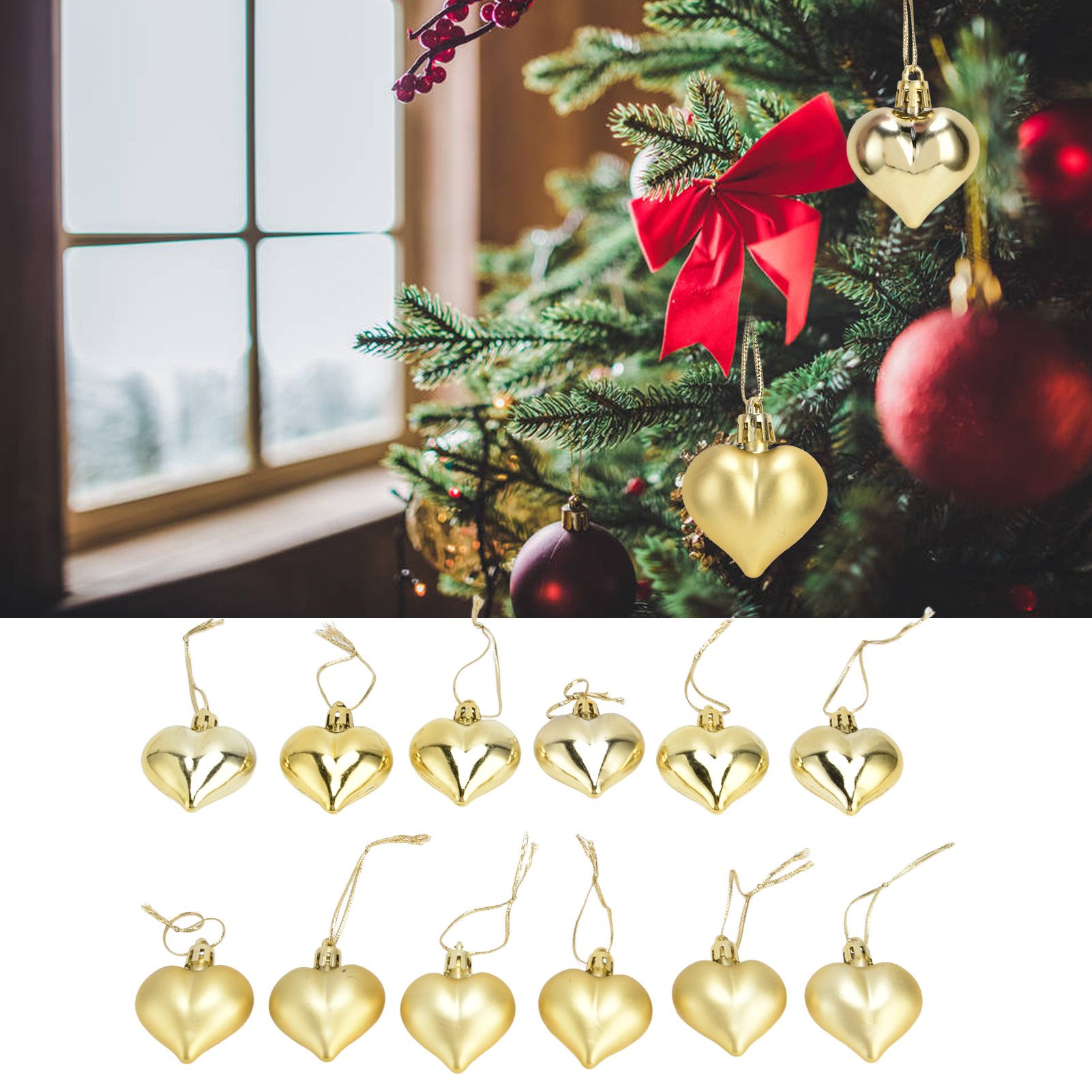 12pcs Christmas Ornament Heart Shape PVC Christmas Tree Hanging Decorations view 11