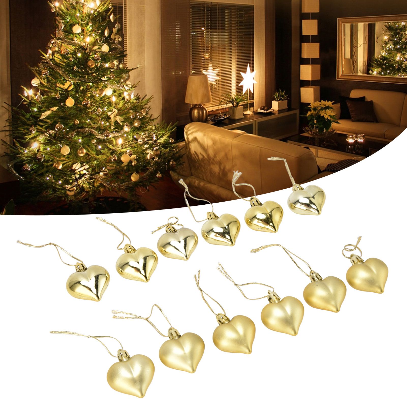 12pcs Christmas Ornament Heart Shape PVC Christmas Tree Hanging Decorations view 12