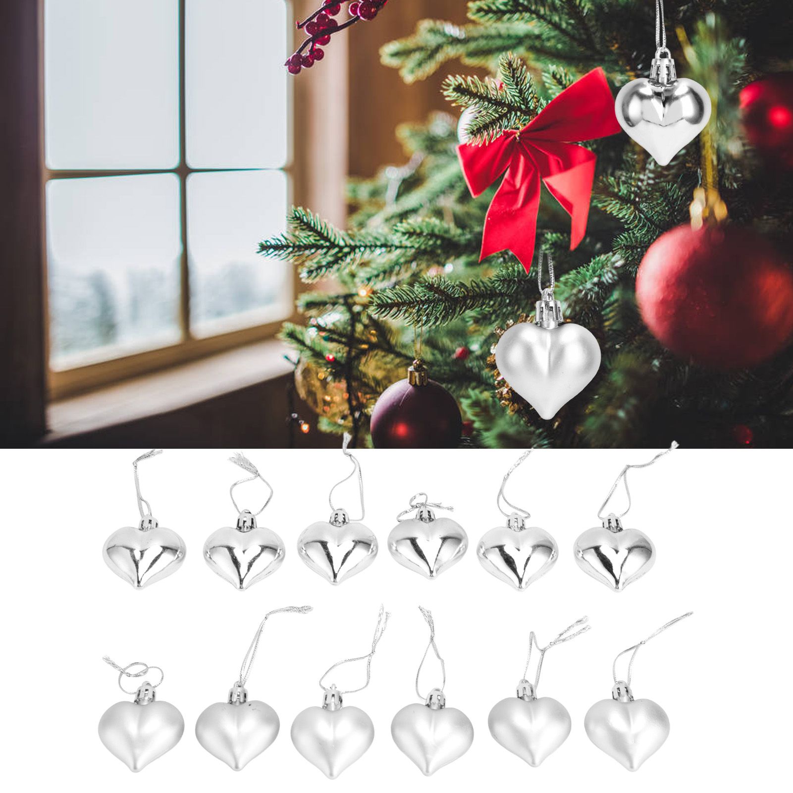 12pcs Christmas Ornament Heart Shape PVC Christmas Tree Hanging Decorations view 11