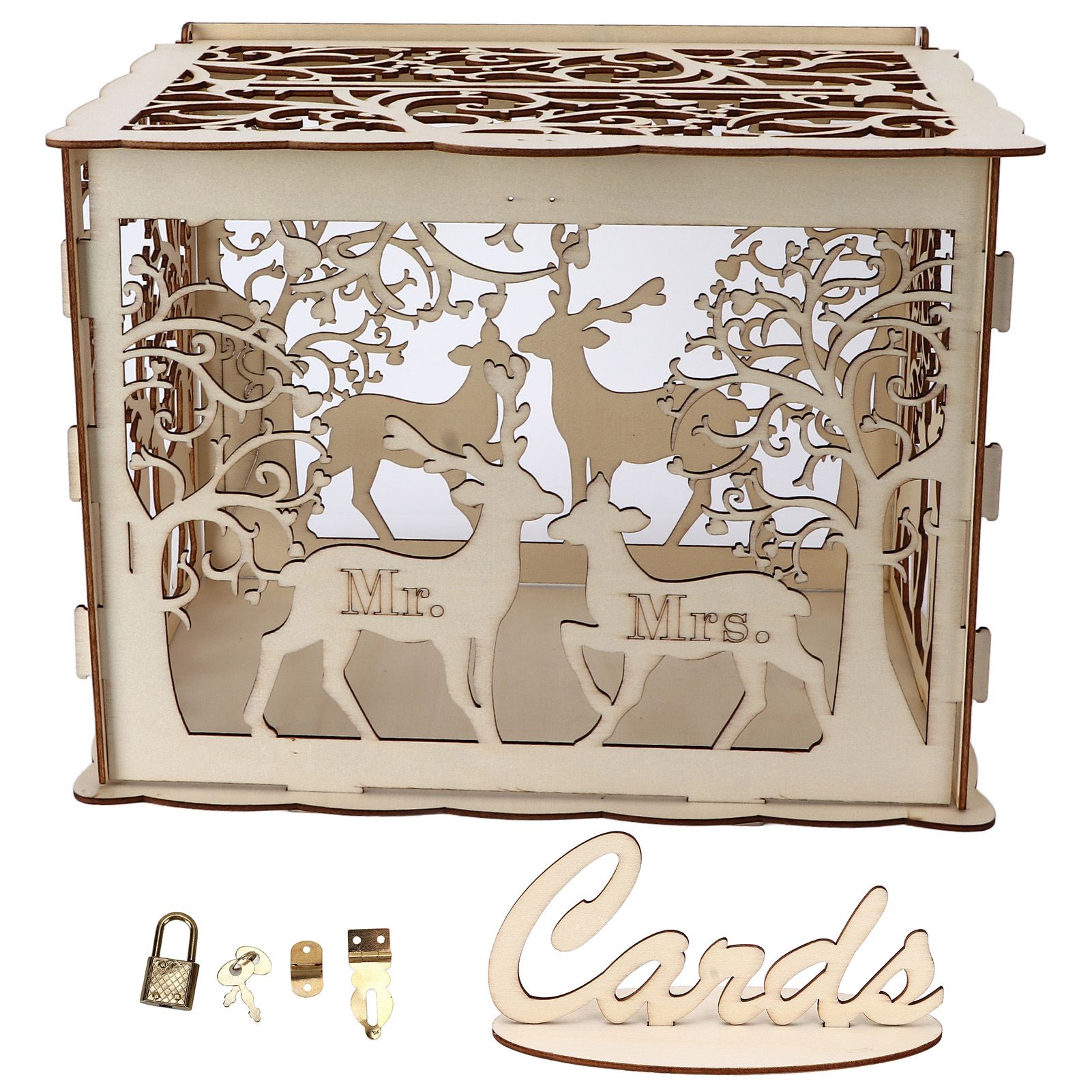 Greeting Card Box DIY Wooden Couple Deer Wedding Card Case Sign in Box