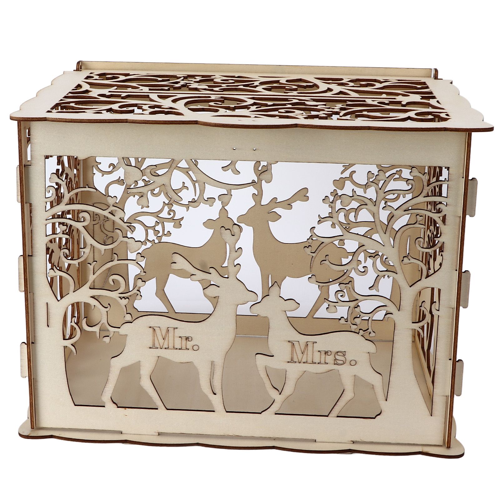Greeting Card Box DIY Wooden Couple Deer Wedding Card Case Sign in Box view 3