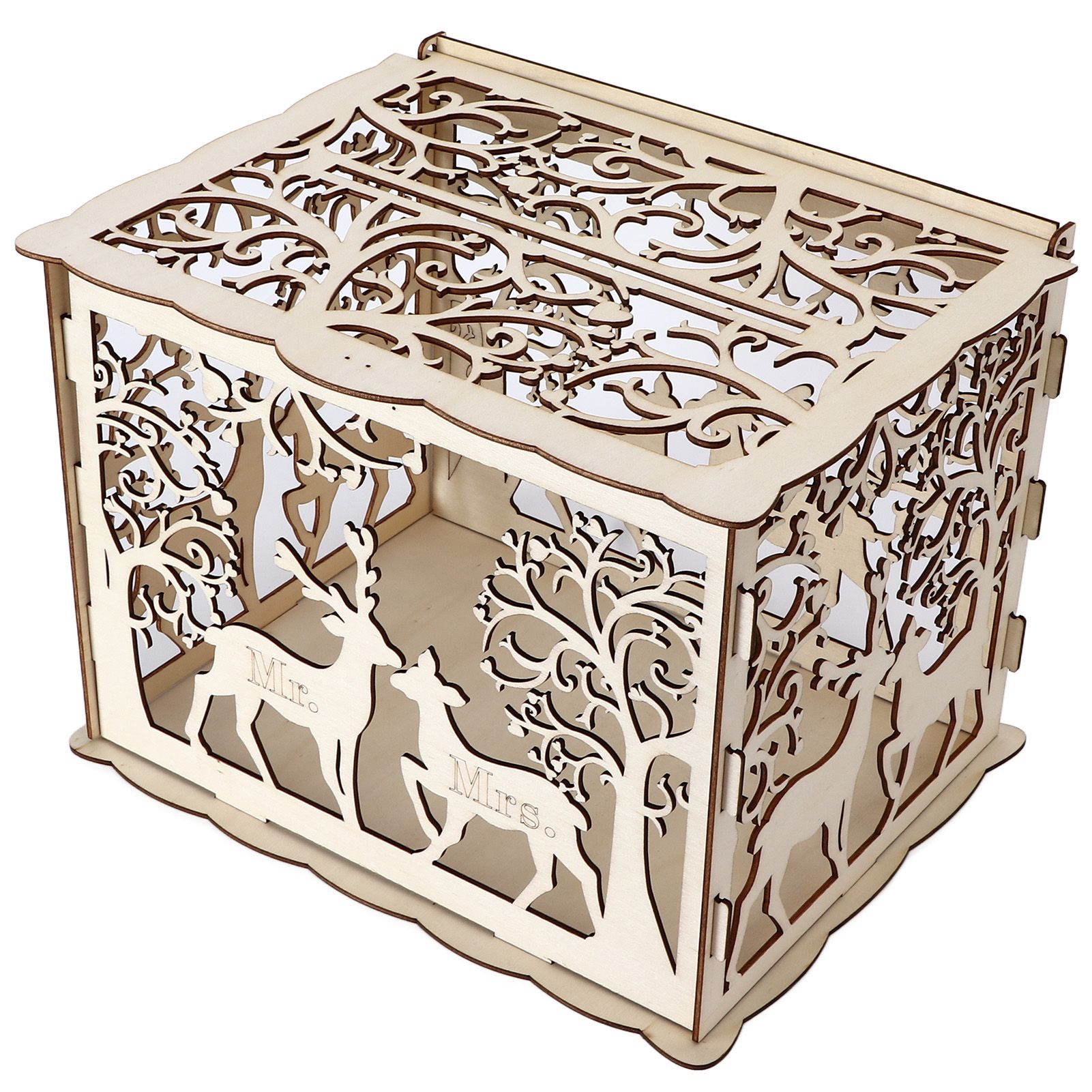 Greeting Card Box DIY Wooden Couple Deer Wedding Card Case Sign in Box view 7