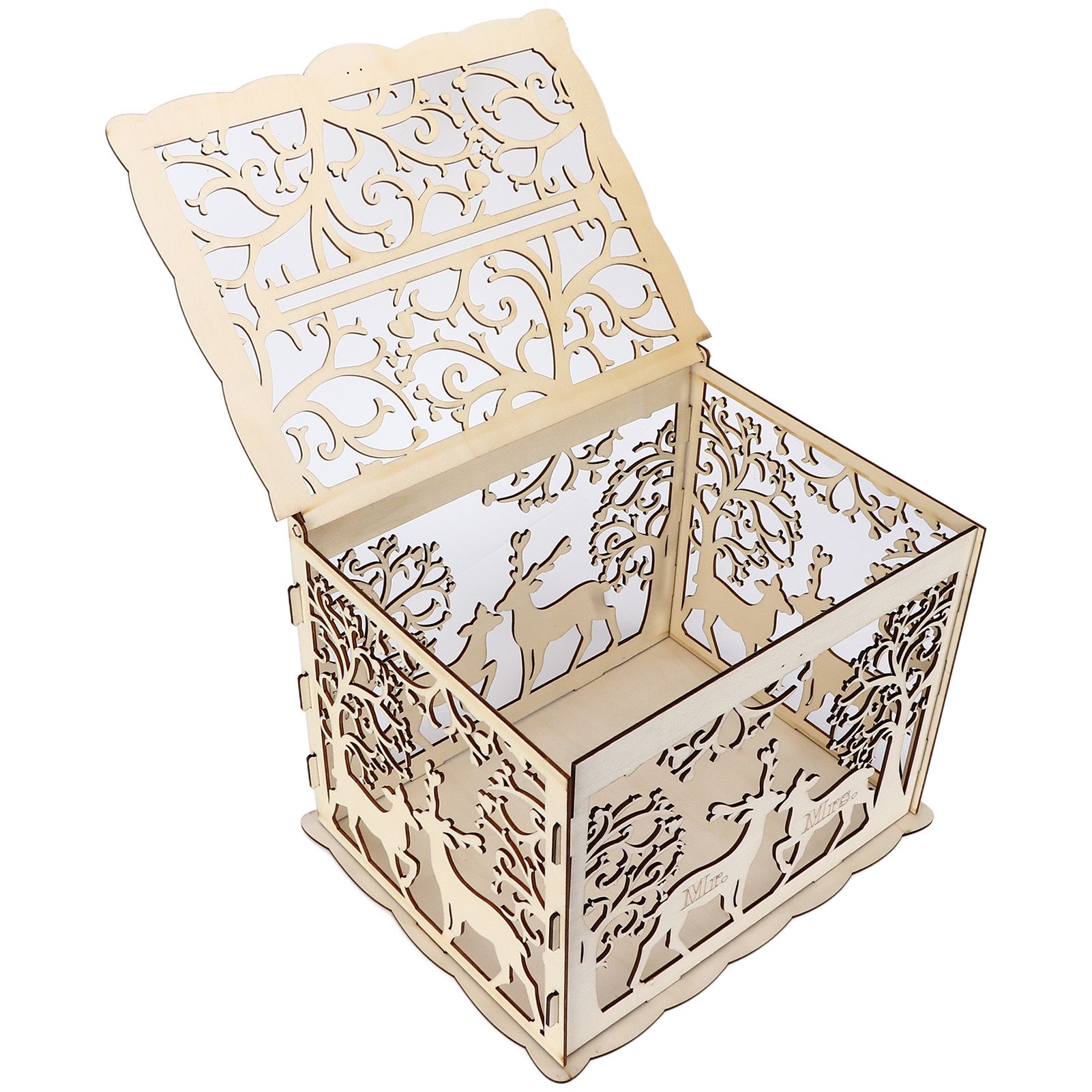 Greeting Card Box DIY Wooden Couple Deer Wedding Card Case Sign in Box view 8