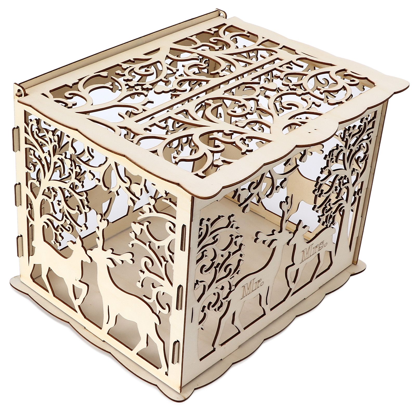 Greeting Card Box DIY Wooden Couple Deer Wedding Card Case Sign in Box view 9