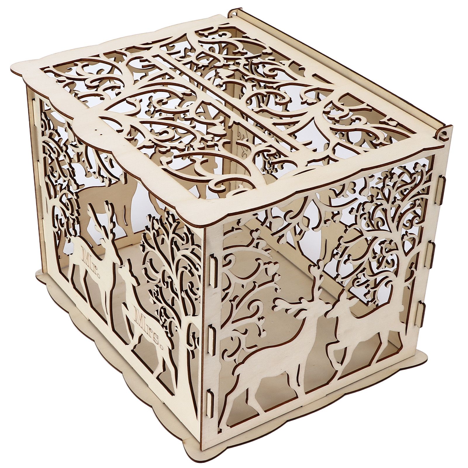 Greeting Card Box DIY Wooden Couple Deer Wedding Card Case Sign in Box view 10