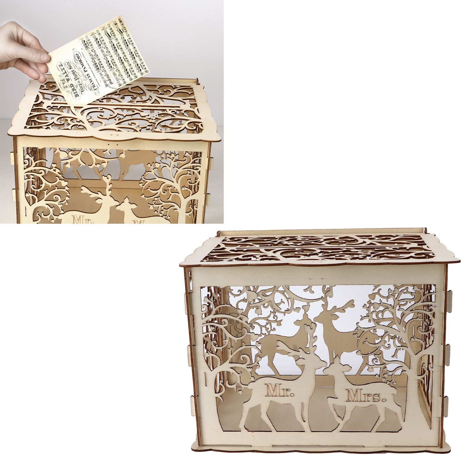 Greeting Card Box DIY Wooden Couple Deer Wedding Card Case Sign in Box view 11