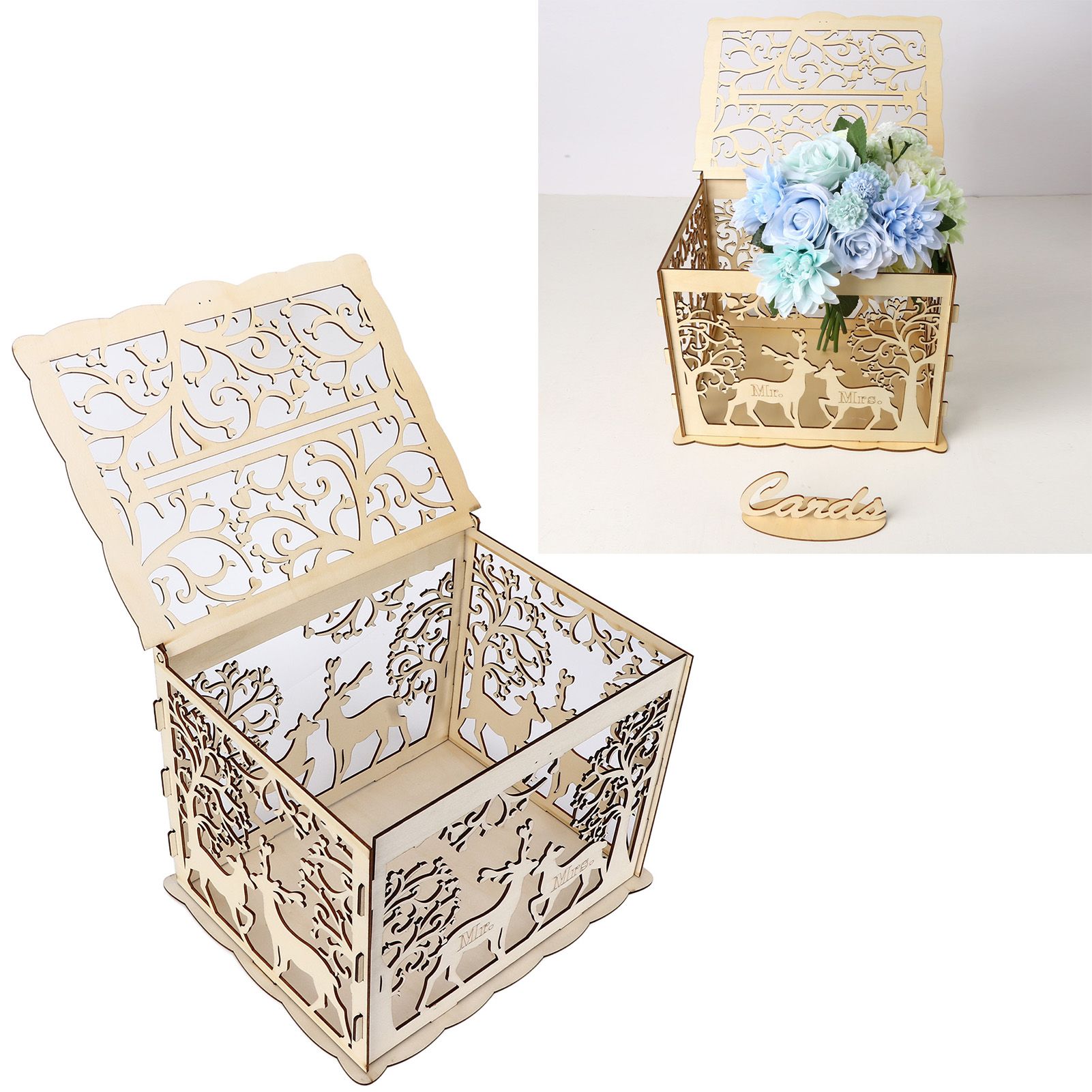 Greeting Card Box DIY Wooden Couple Deer Wedding Card Case Sign in Box view 12