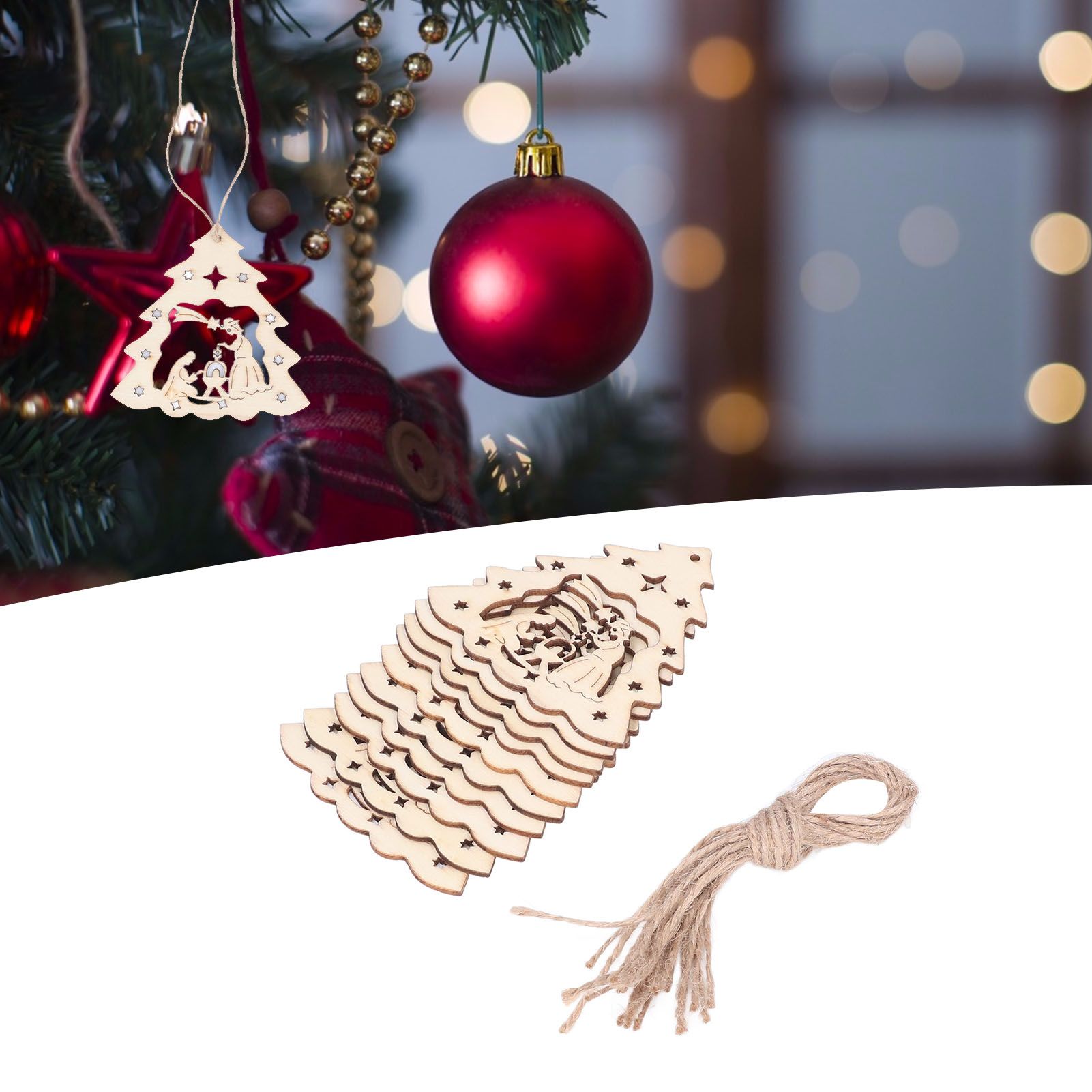Wooden Hanging Ornaments Hollow DIY Christmas Tree Decorative Pendants Home view 11