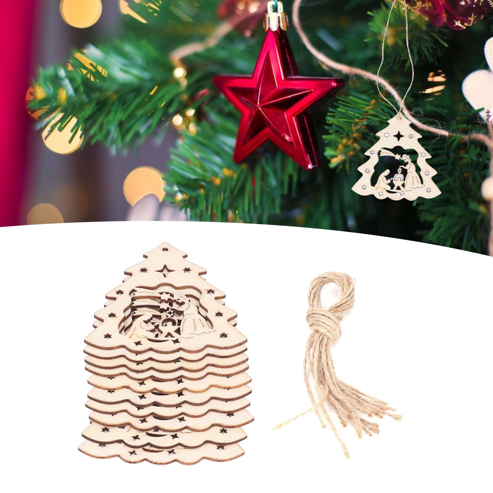 Wooden Hanging Ornaments Hollow DIY Christmas Tree Decorative Pendants Home view 12