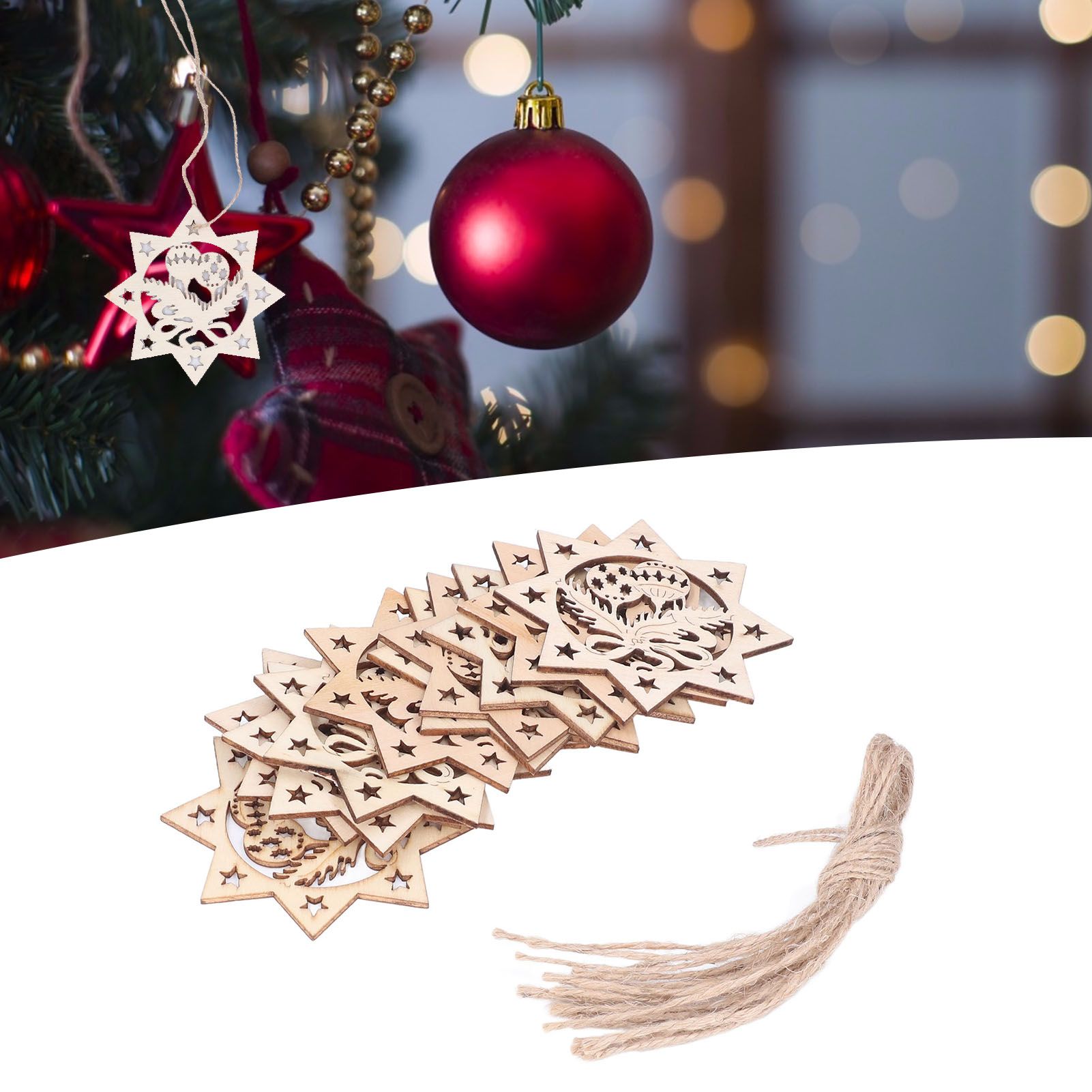 Wooden Hanging Ornaments Hollow DIY Christmas Tree Decorative Pendants Home view 11