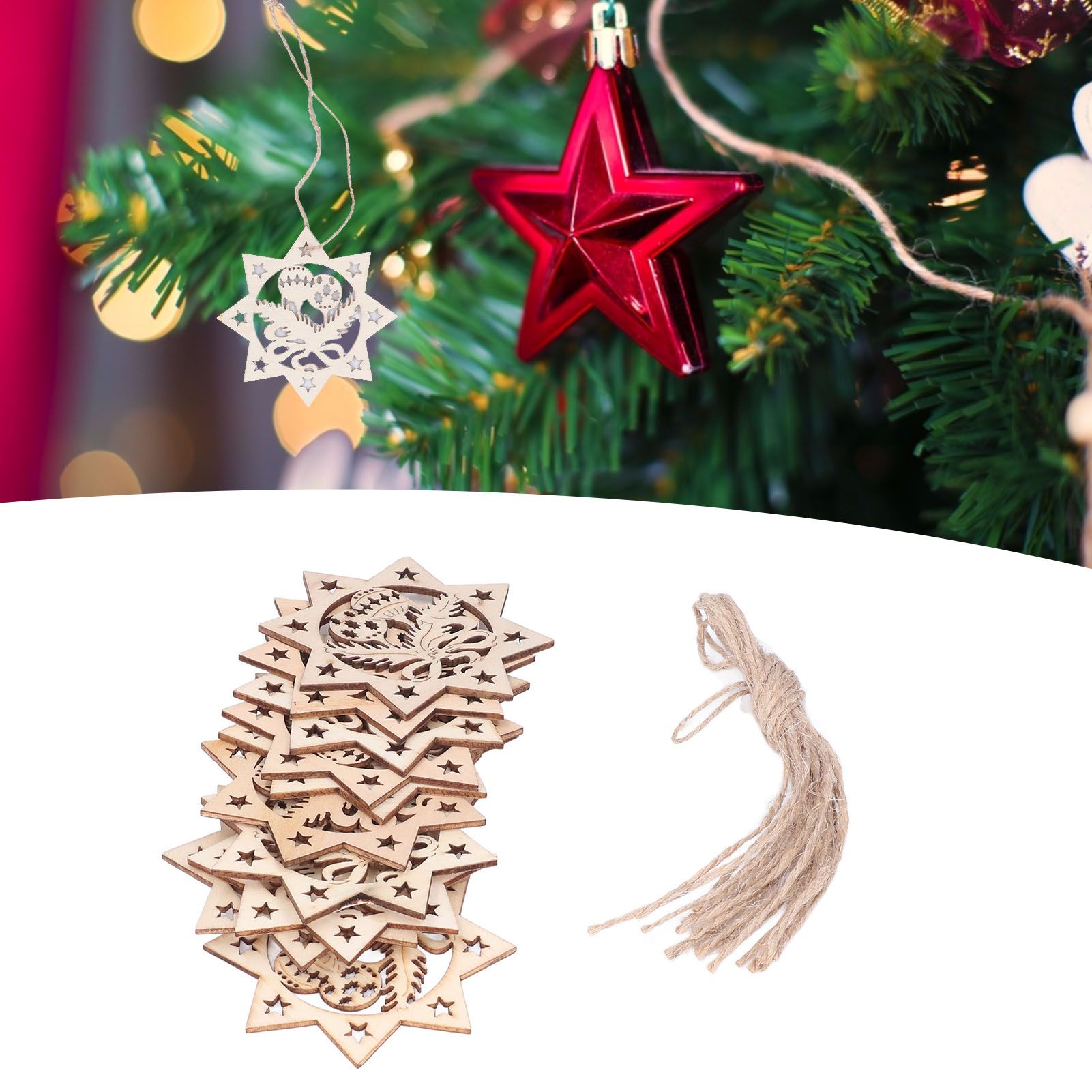 Wooden Hanging Ornaments Hollow DIY Christmas Tree Decorative Pendants Home view 12