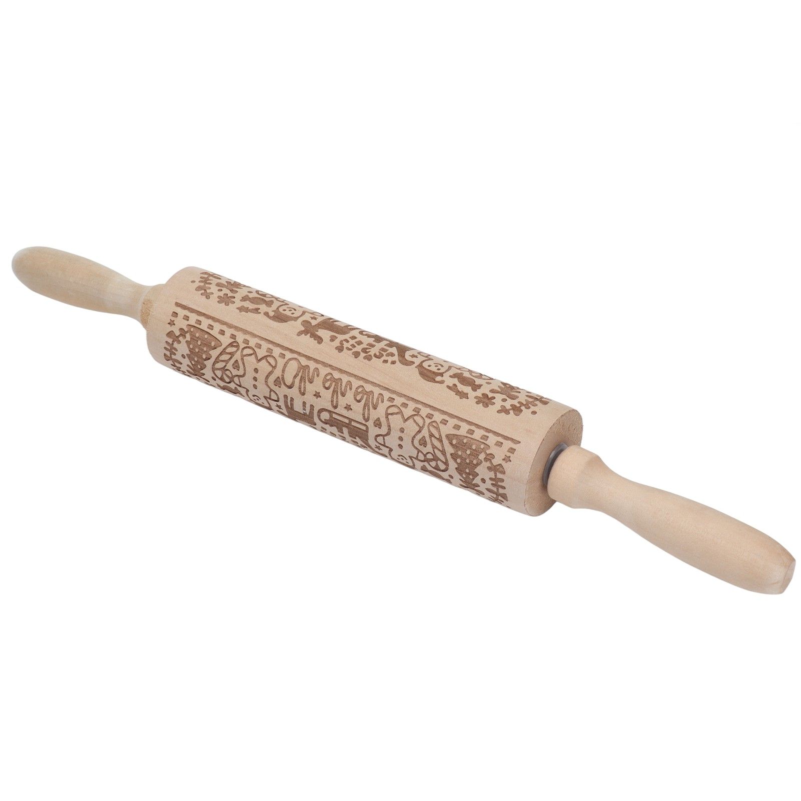 Rolling Pin Wooden Christmas Print Dough Roller Kitchen Tool for Pastries view 2