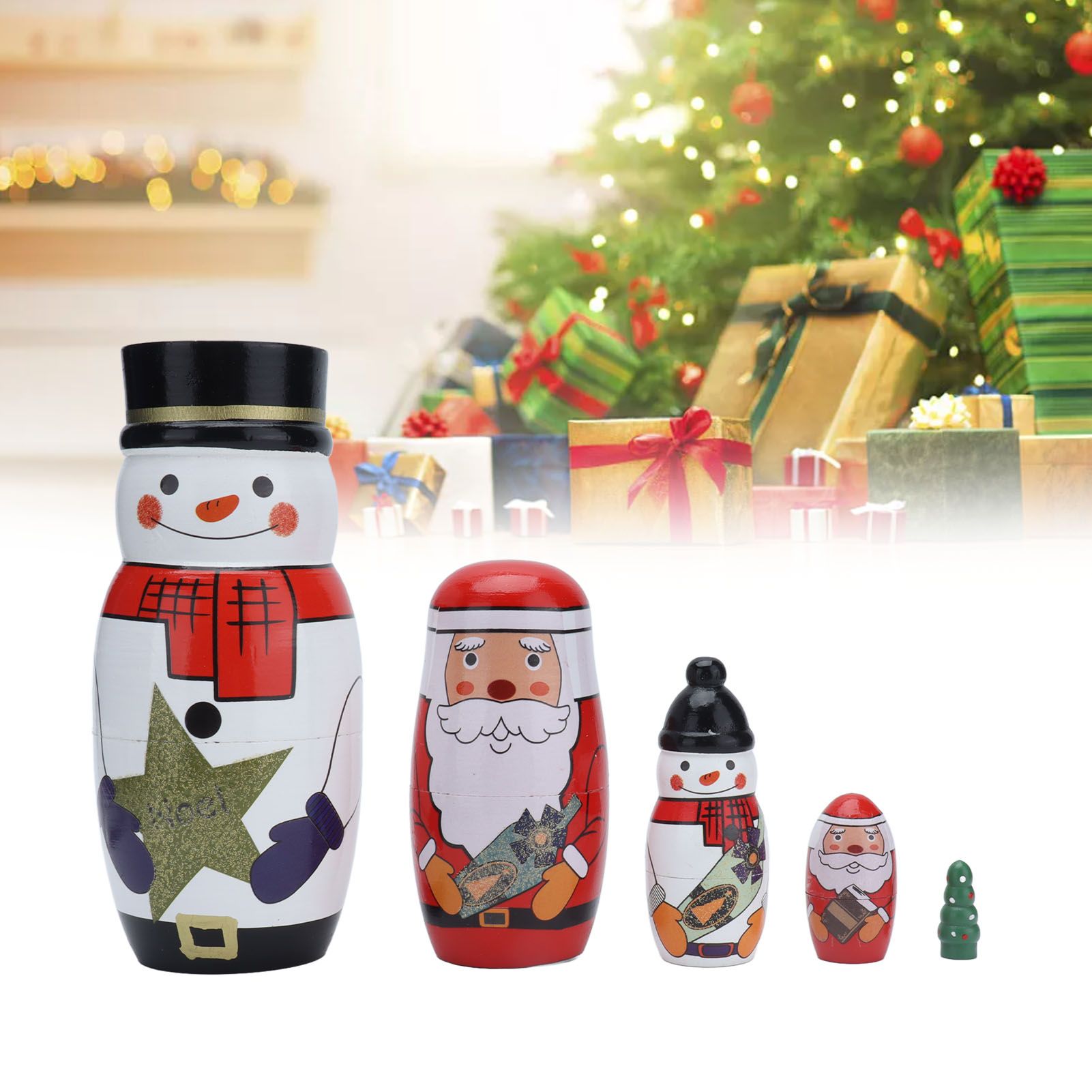 5pcs Nesting Dolls Glossy Round Unique Christmas Style Attractive Decorative view 11
