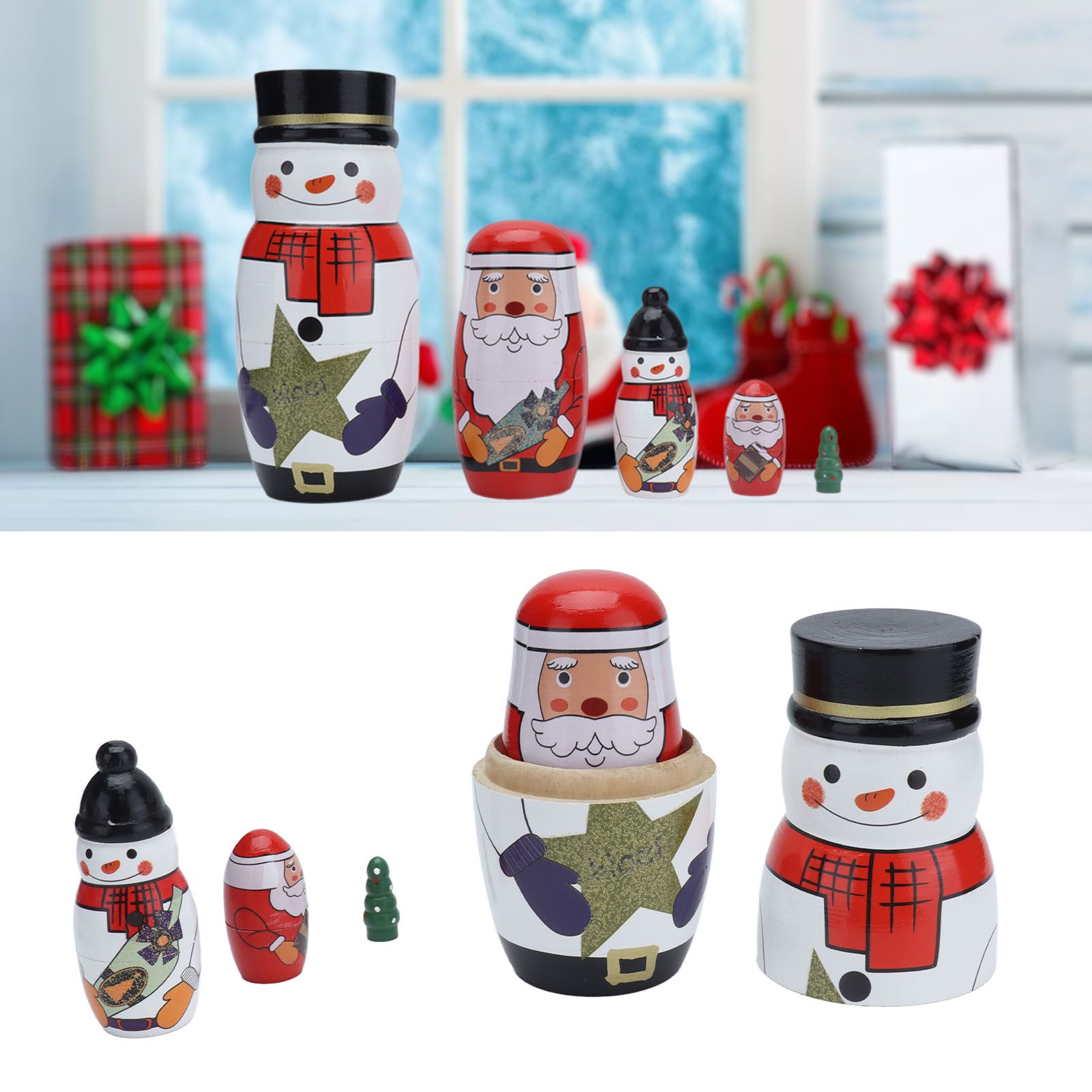 5pcs Nesting Dolls Glossy Round Unique Christmas Style Attractive Decorative view 12