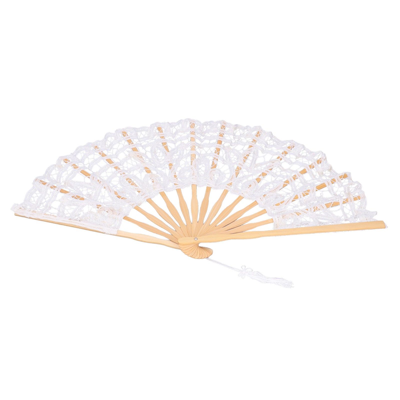 Folding Fan Hallow Lace Bamboo Bones Vintage Style Hand Fan with Tassel for view 3