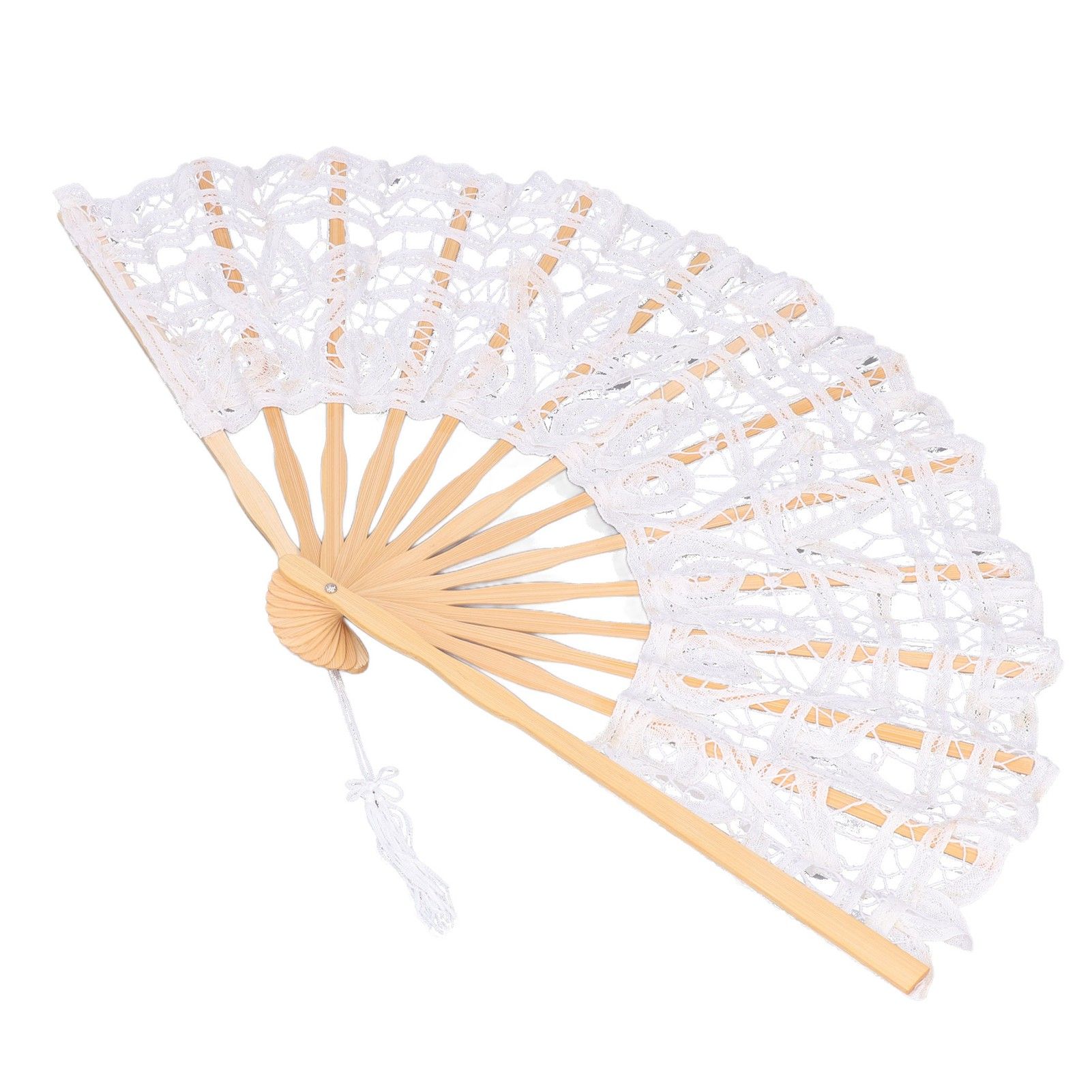 Folding Fan Hallow Lace Bamboo Bones Vintage Style Hand Fan with Tassel for view 5