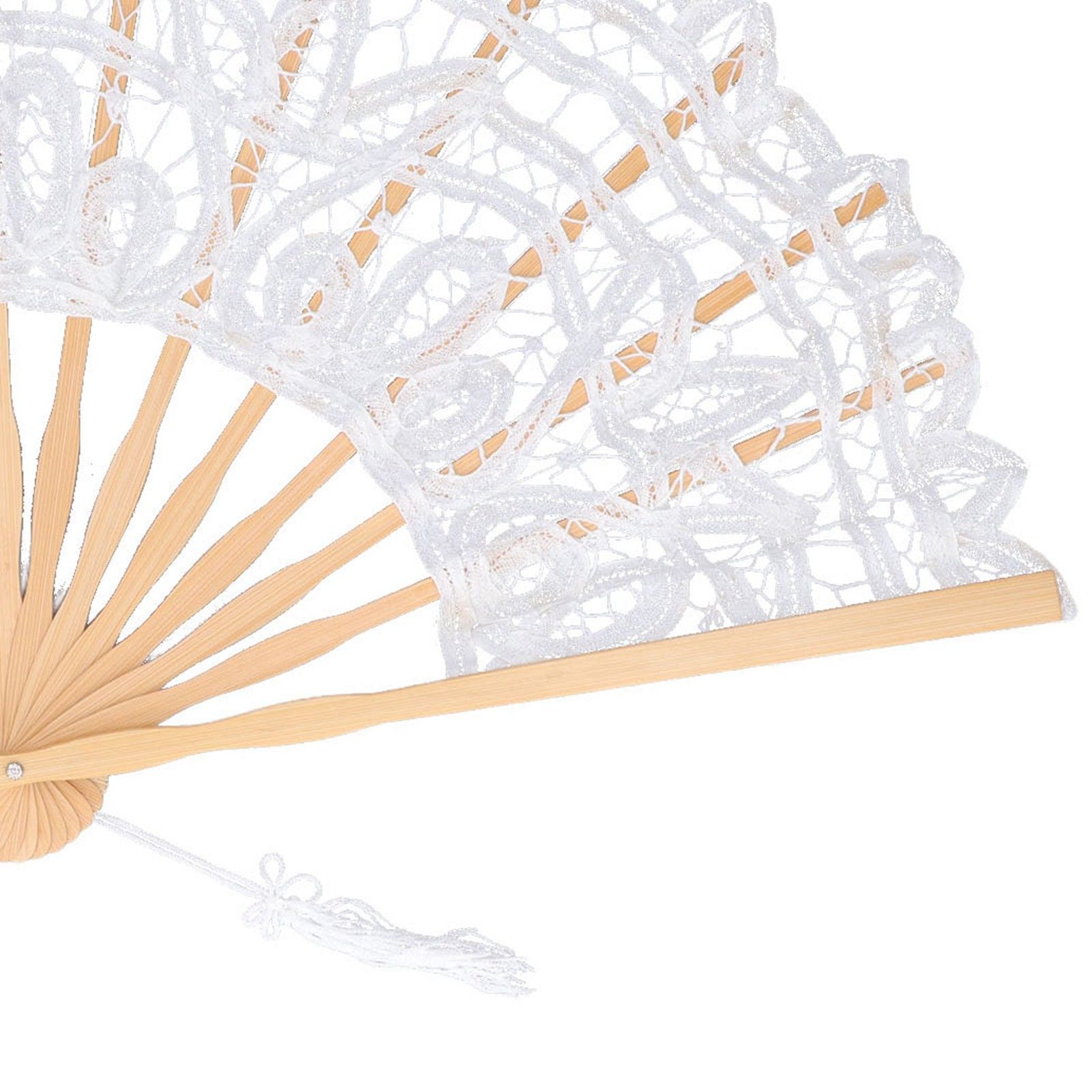 Folding Fan Hallow Lace Bamboo Bones Vintage Style Hand Fan with Tassel for view 14