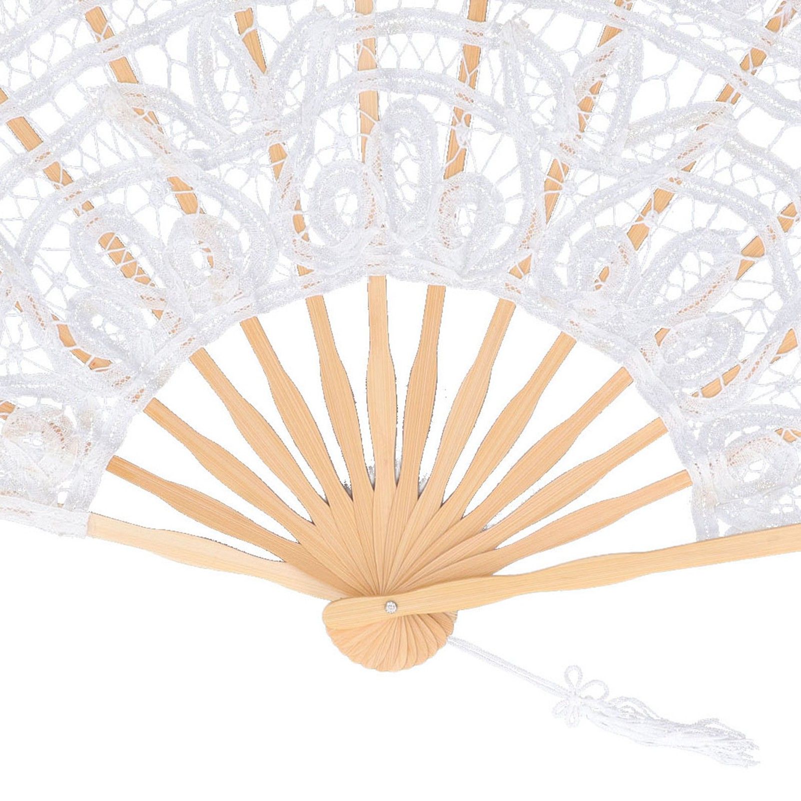 Folding Fan Hallow Lace Bamboo Bones Vintage Style Hand Fan with Tassel for view 15