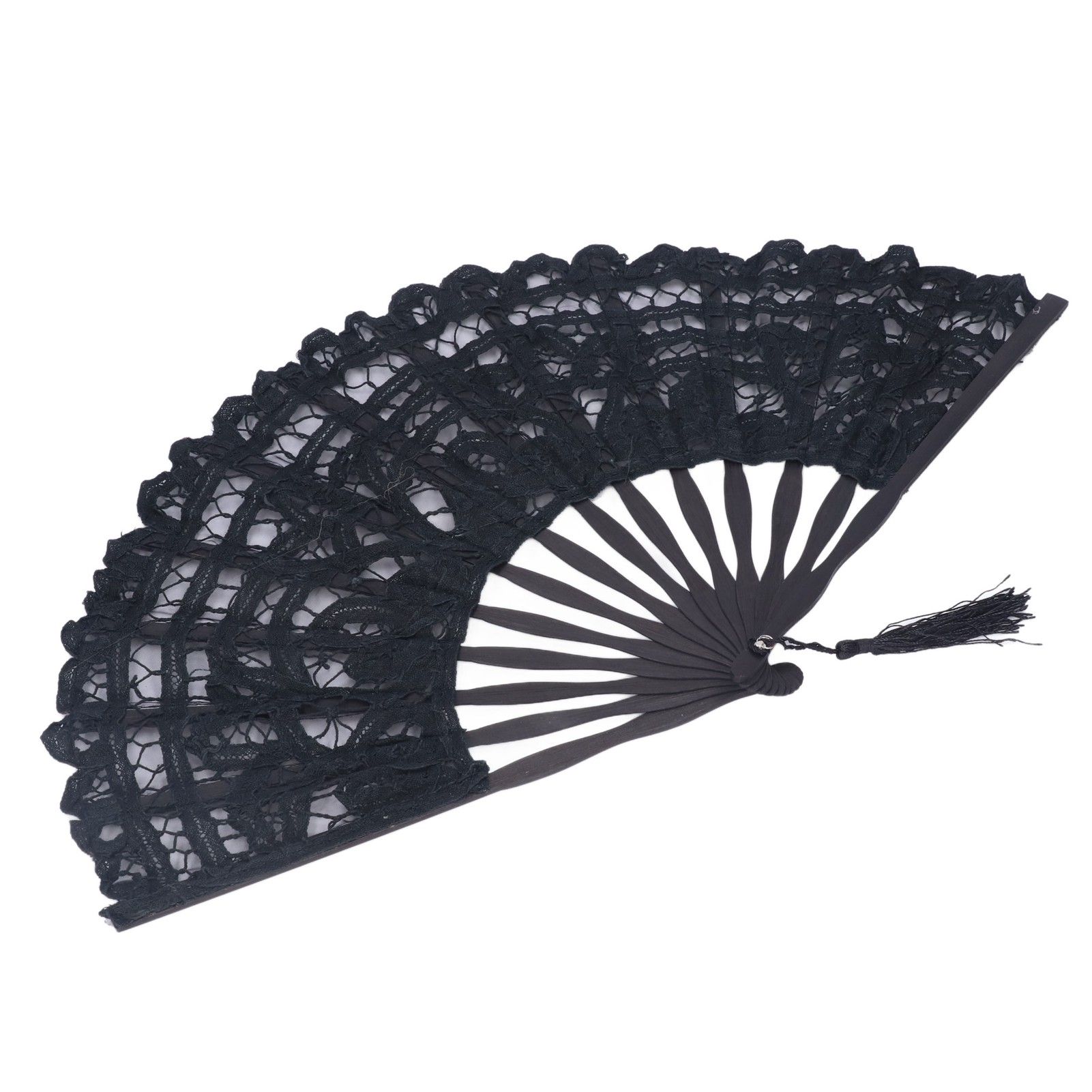 Folding Fan Hallow Lace Bamboo Bones Vintage Style Hand Fan with Tassel for view 2