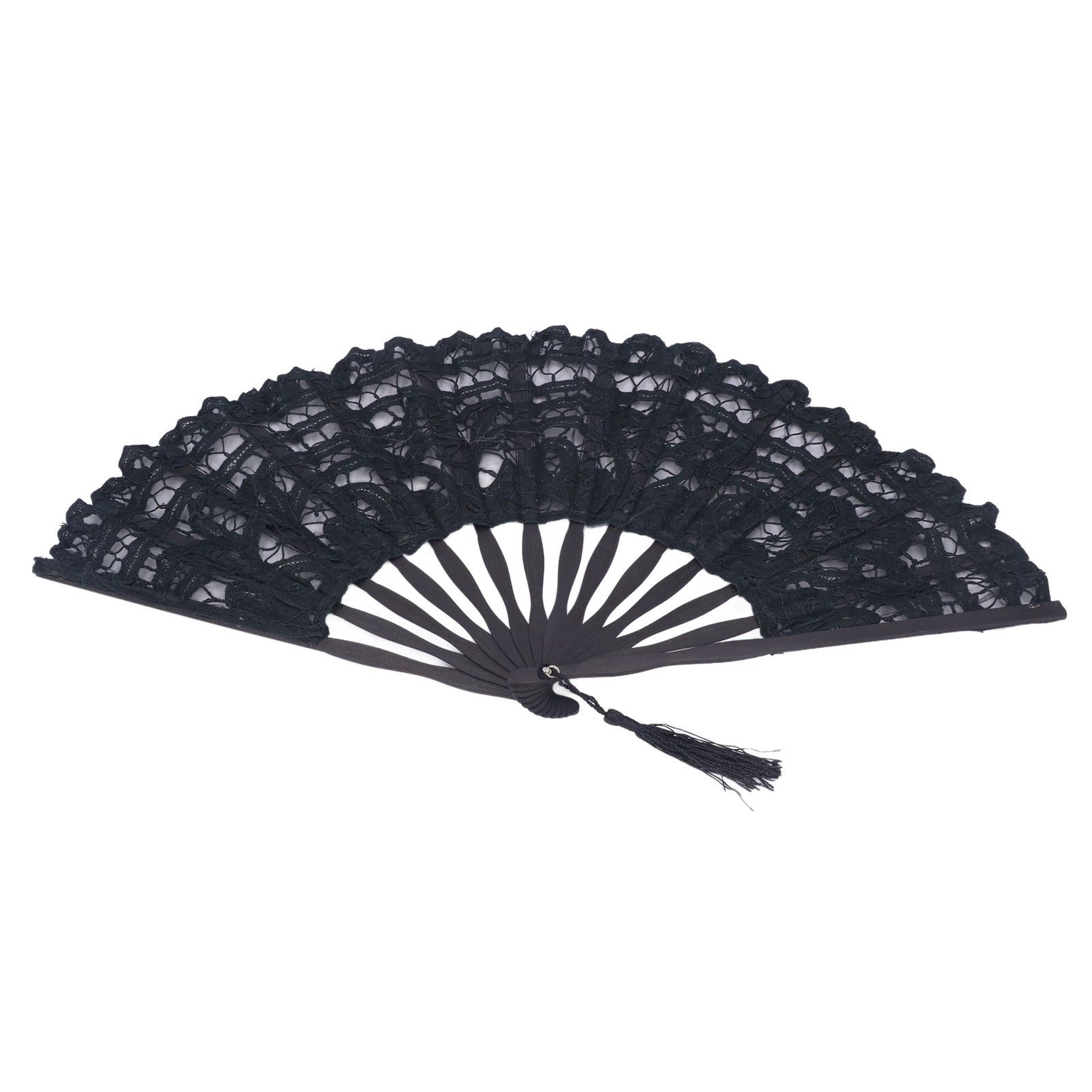 Folding Fan Hallow Lace Bamboo Bones Vintage Style Hand Fan with Tassel for view 4