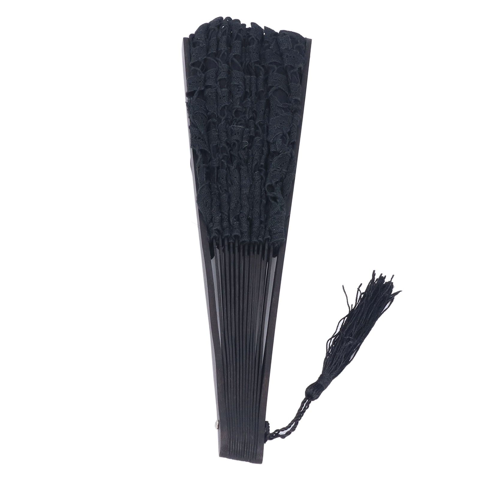 Folding Fan Hallow Lace Bamboo Bones Vintage Style Hand Fan with Tassel for view 5