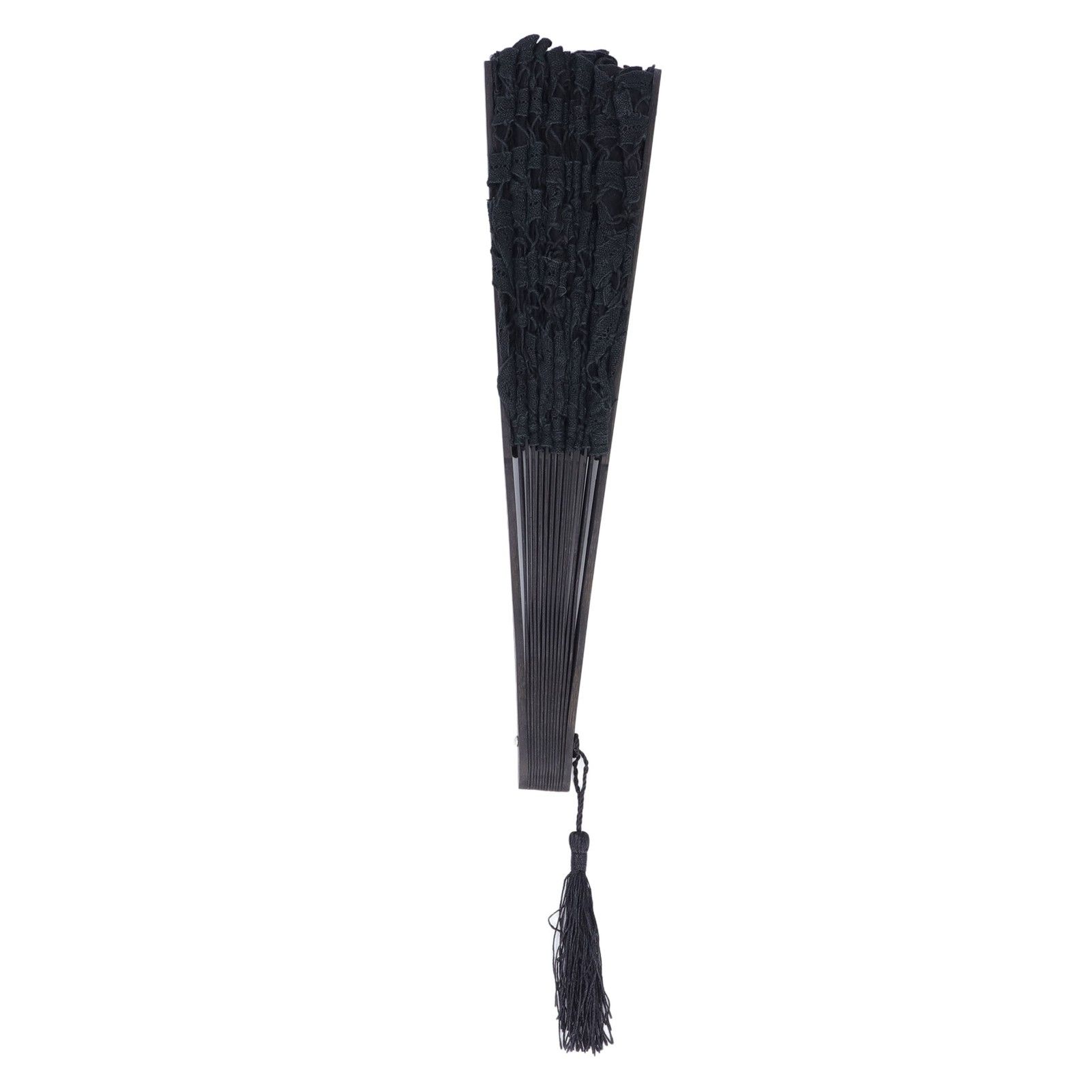 Folding Fan Hallow Lace Bamboo Bones Vintage Style Hand Fan with Tassel for view 10