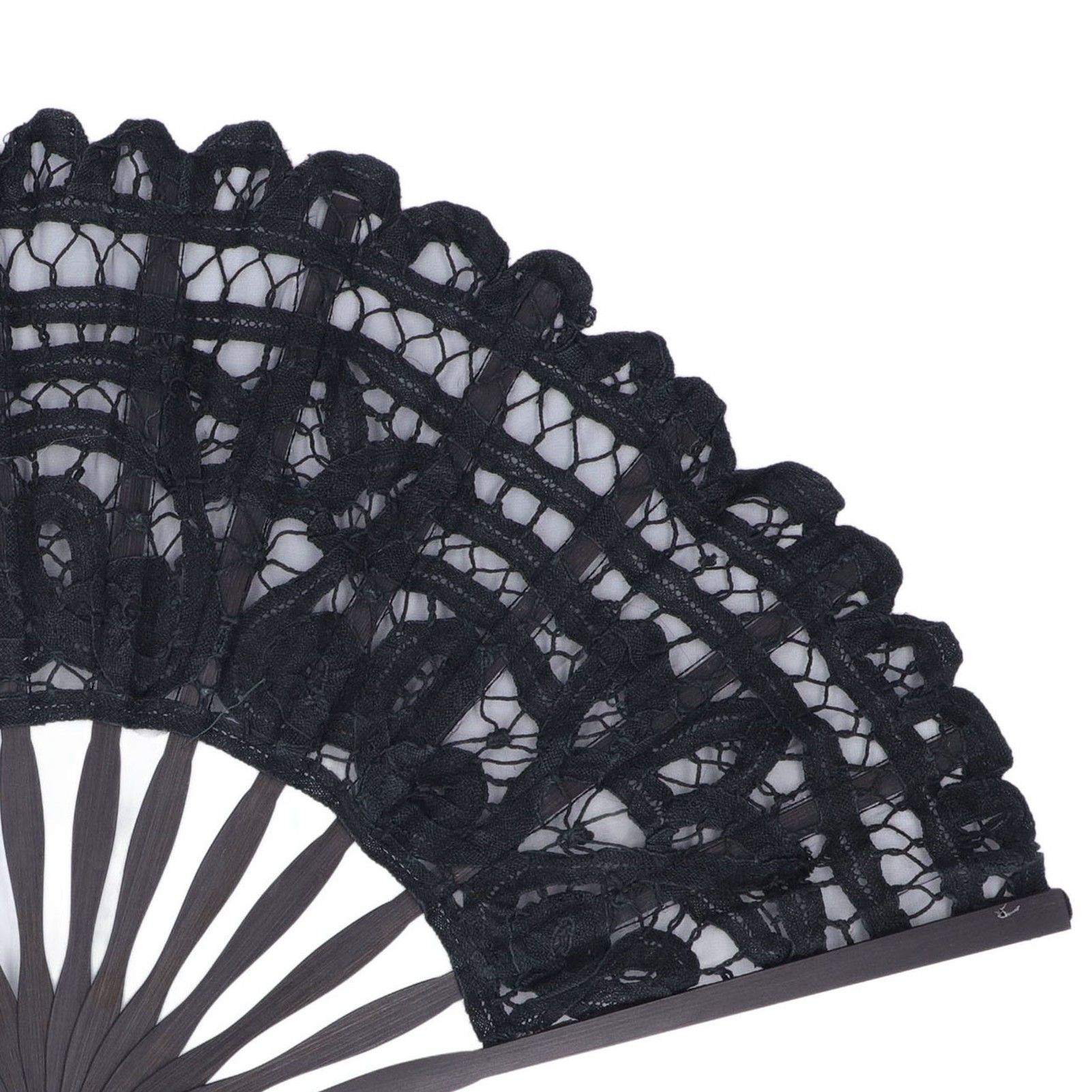 Folding Fan Hallow Lace Bamboo Bones Vintage Style Hand Fan with Tassel for view 13