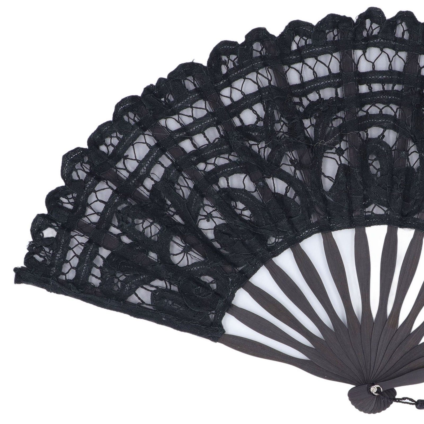 Folding Fan Hallow Lace Bamboo Bones Vintage Style Hand Fan with Tassel for view 14