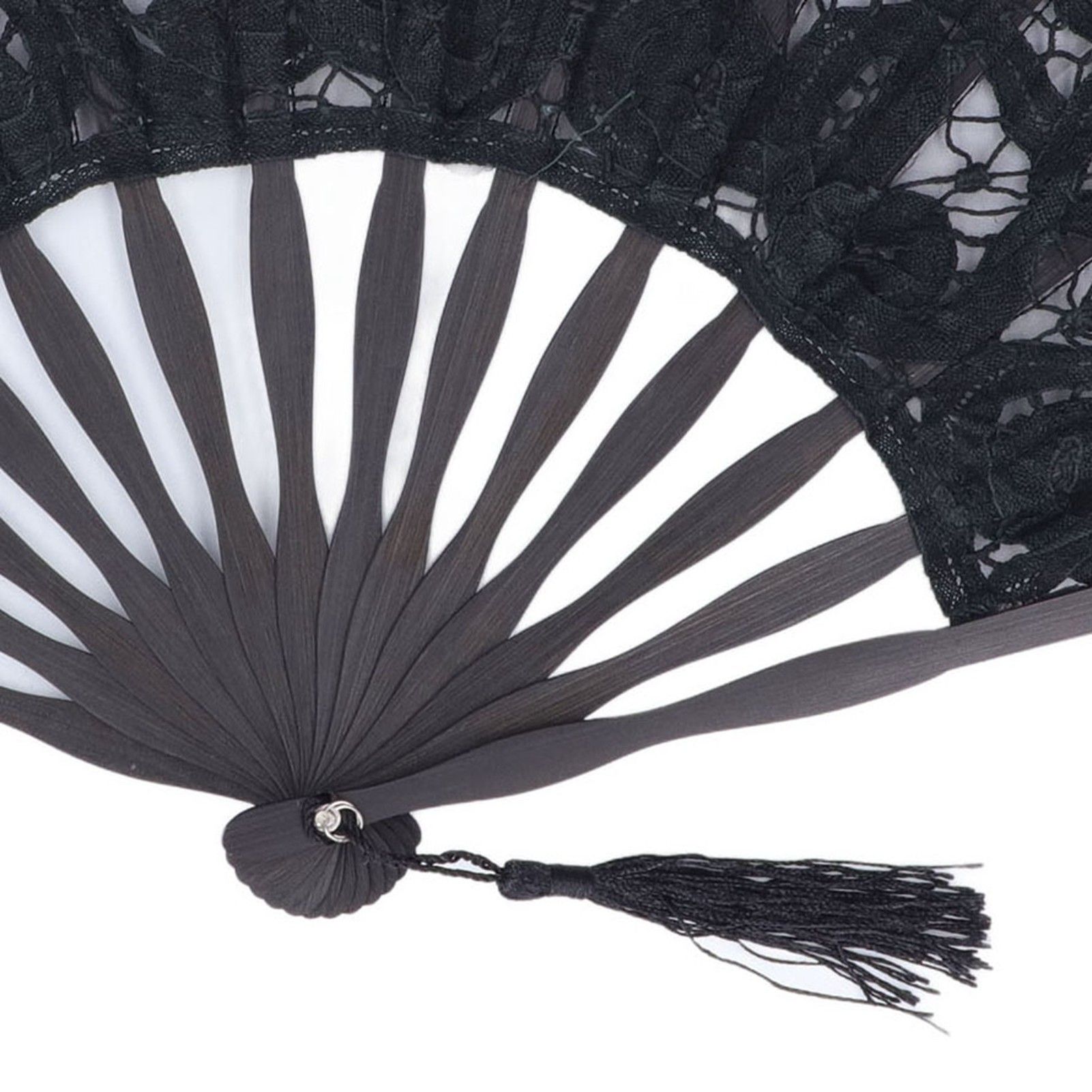 Folding Fan Hallow Lace Bamboo Bones Vintage Style Hand Fan with Tassel for view 15