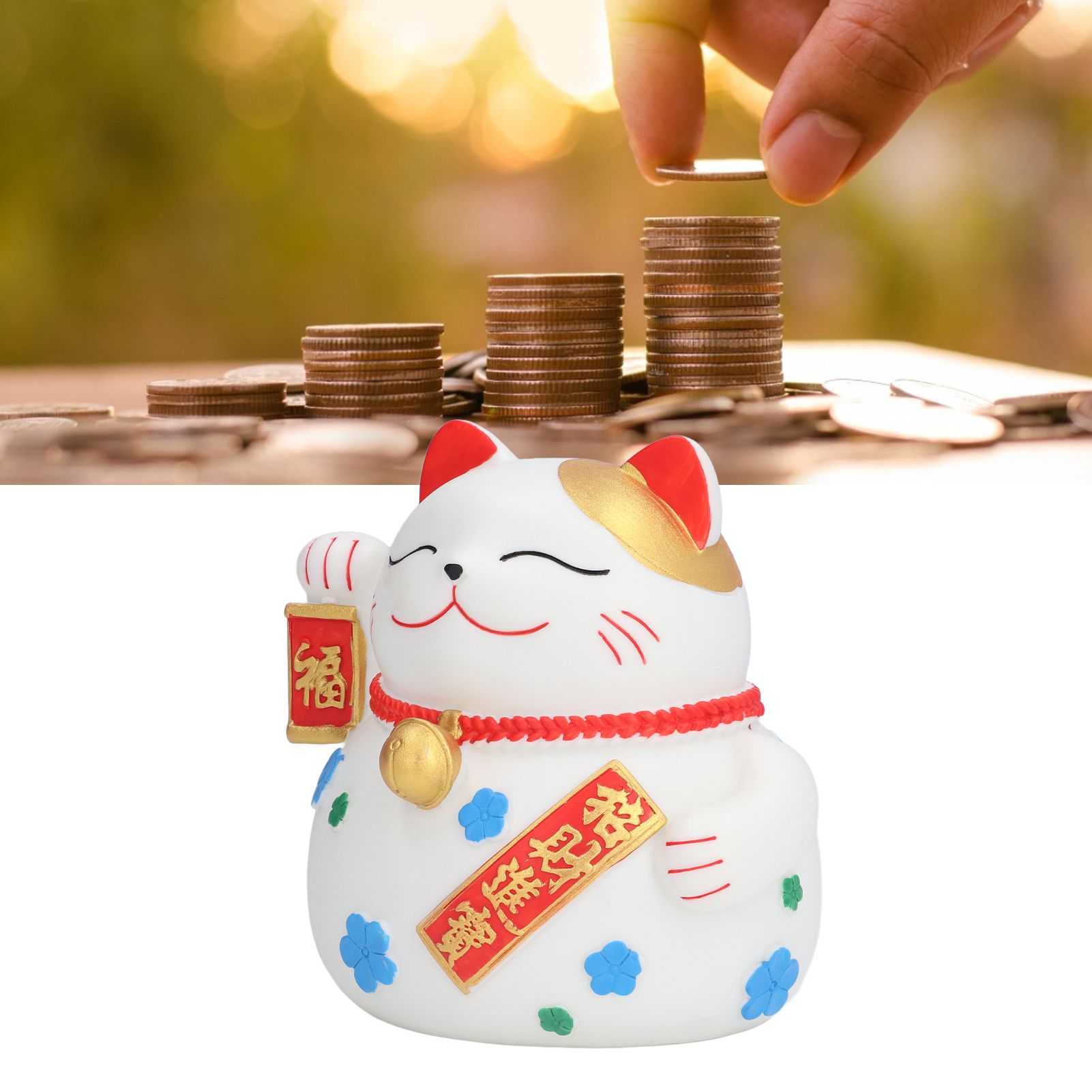 Piggy Bank Big Lucky Cat Shape Deposit 1000 Coins Natural Colors Washable view 11